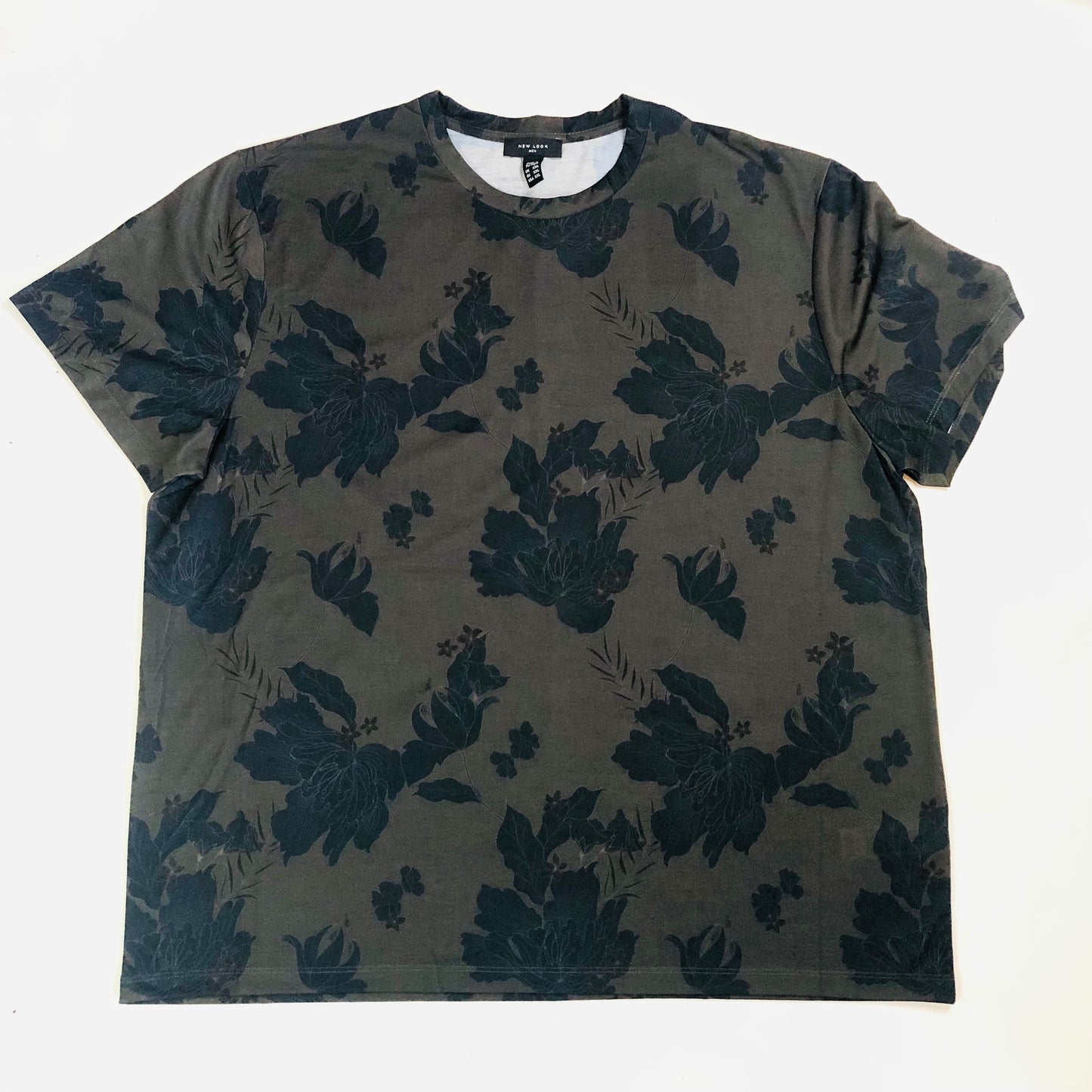 New Look Mens Khaki Green Floral Pattern Casual T-shirt Size XXL NEW