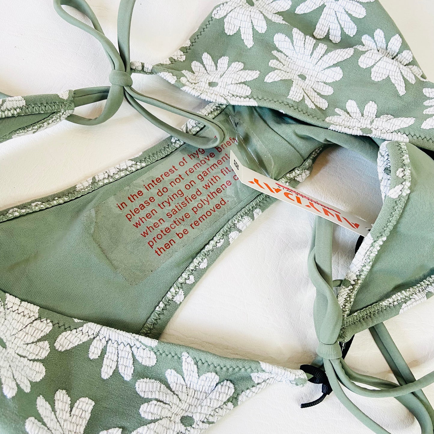 John Lewis Anyday Sage Green Jacquard Floral String Bikini Brief Size 16 NEW