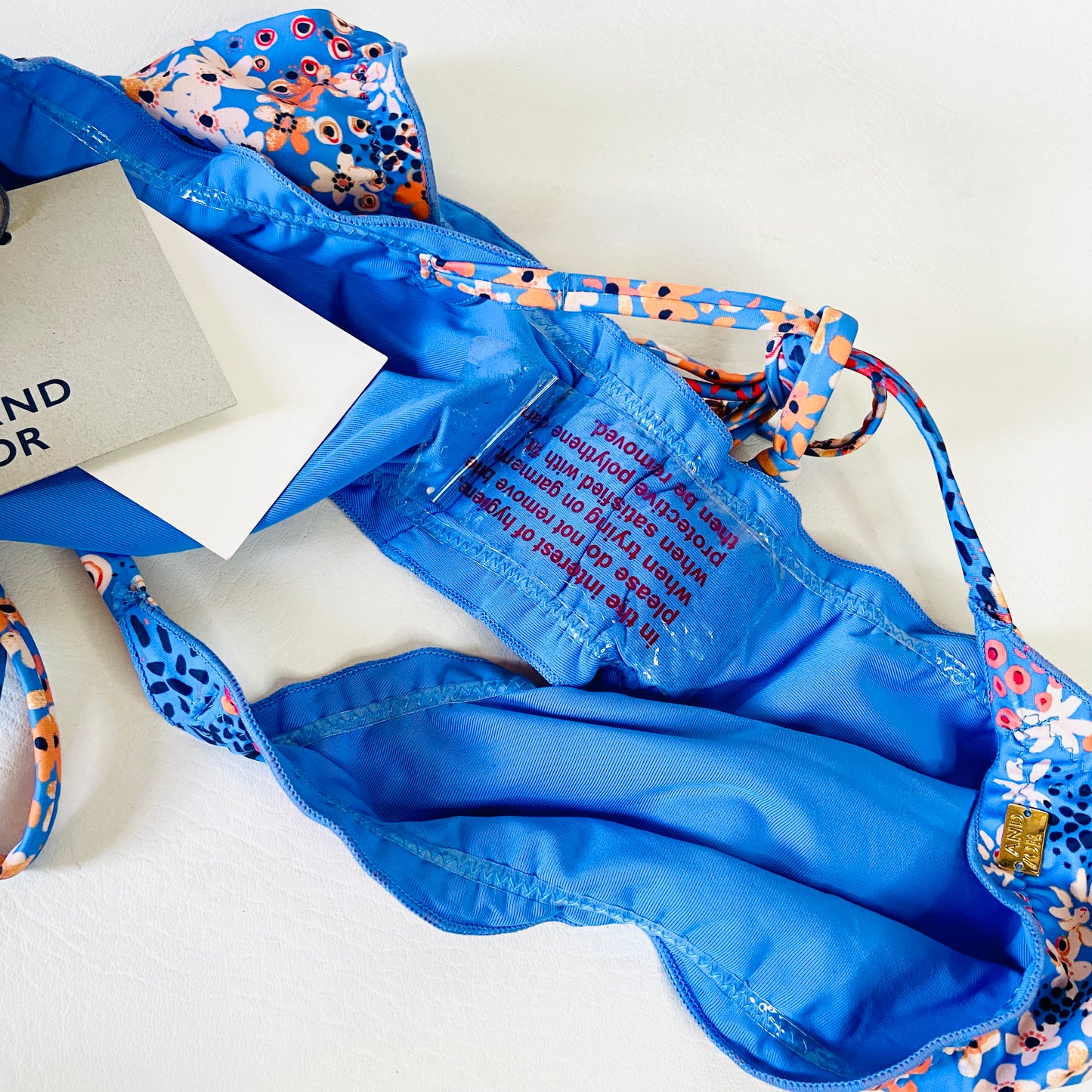 John Lewis AND/OR Ditsy Dreamworld Frill Blue String Bikini Brief Size 16 NEW