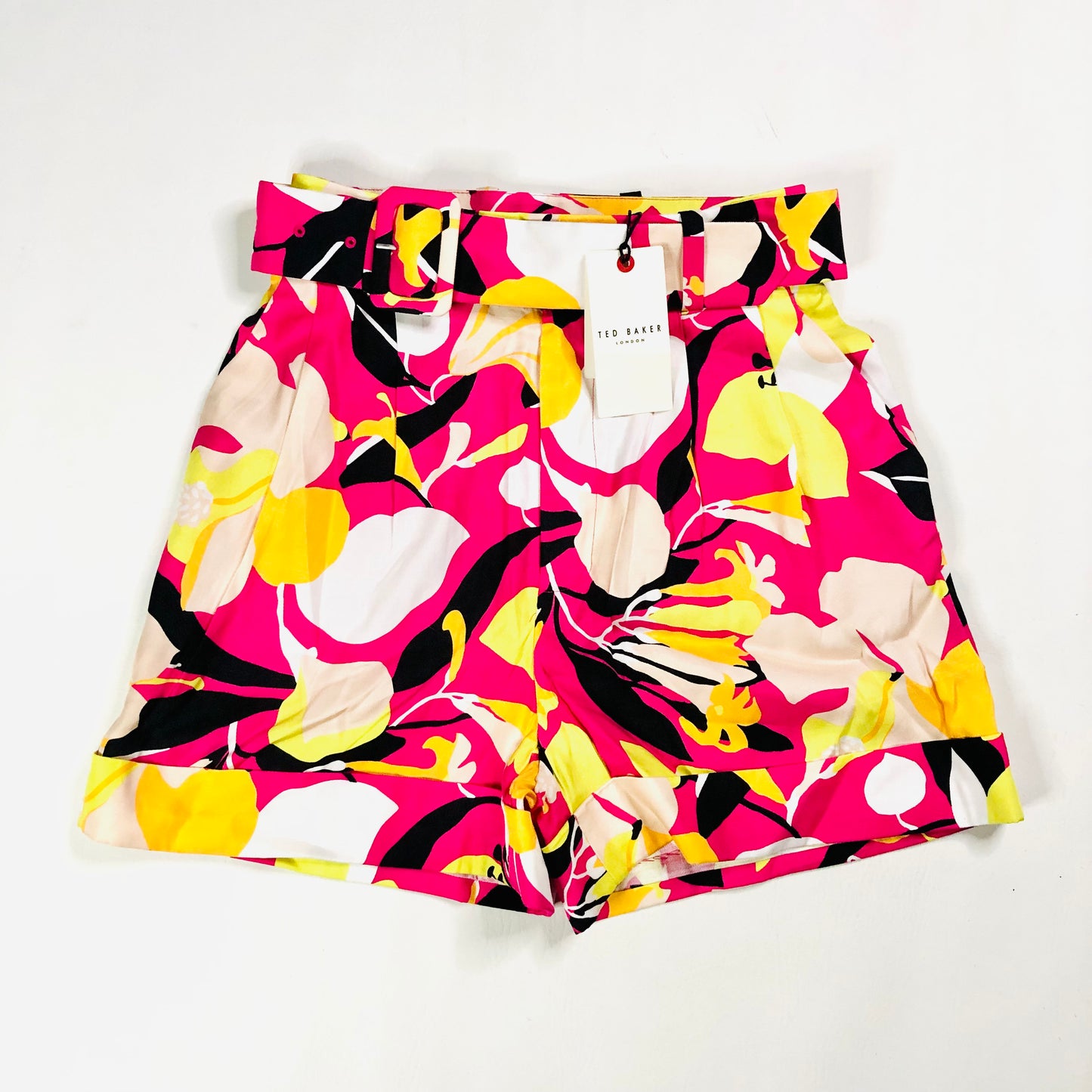 Ted Baker Thiana Belted Floral Print Shorts Pink & Yellow Size 0 (UK 6-8) NEW