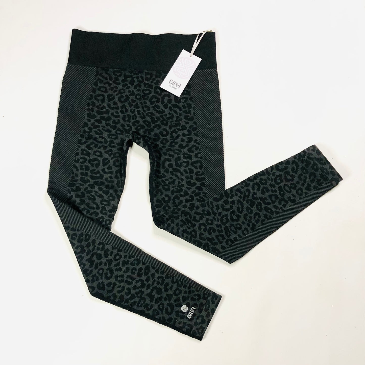 Biba Active Sports Bra & High Waist Leggings Gym Set Black Leopard Size 12 NEW