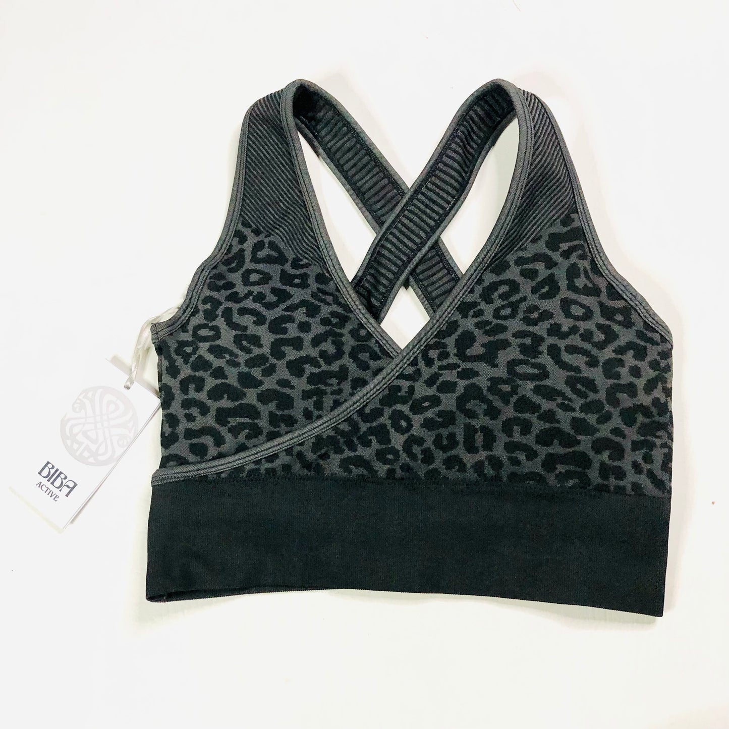 Biba Active Sports Bra & High Waist Leggings Gym Set Black Leopard Size 12 NEW