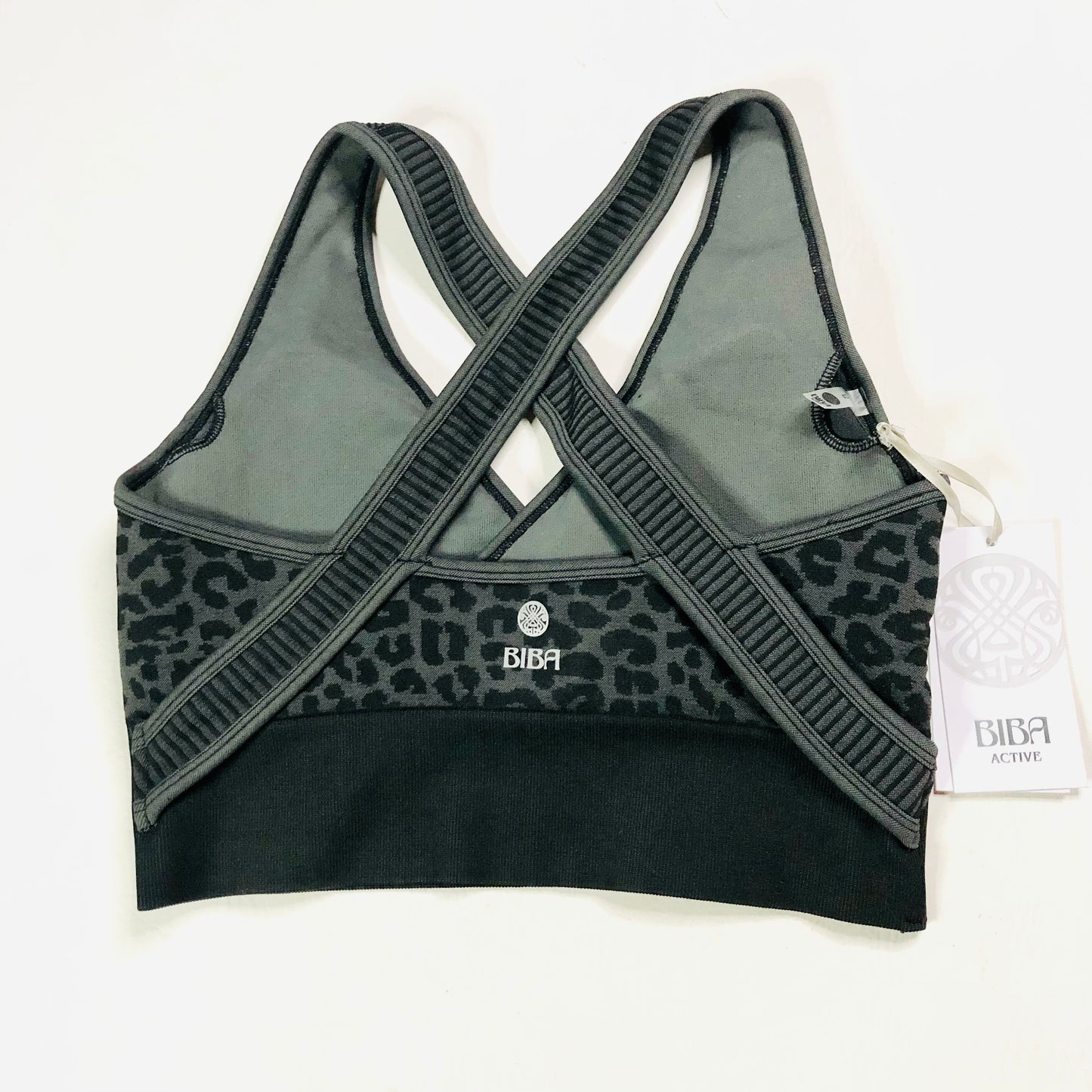 Biba Active Sports Bra & High Waist Leggings Gym Set Black Leopard Size 12 NEW