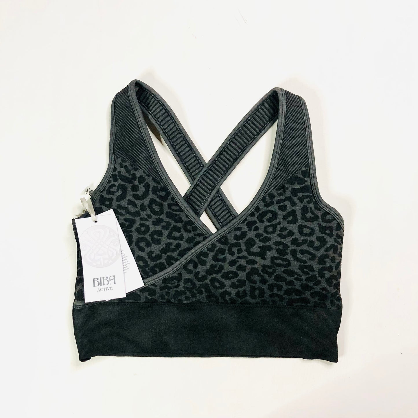 Biba Active Seamless Sports Bra Gym Top Black Leopard RRP £27.99 Size 14 NEW