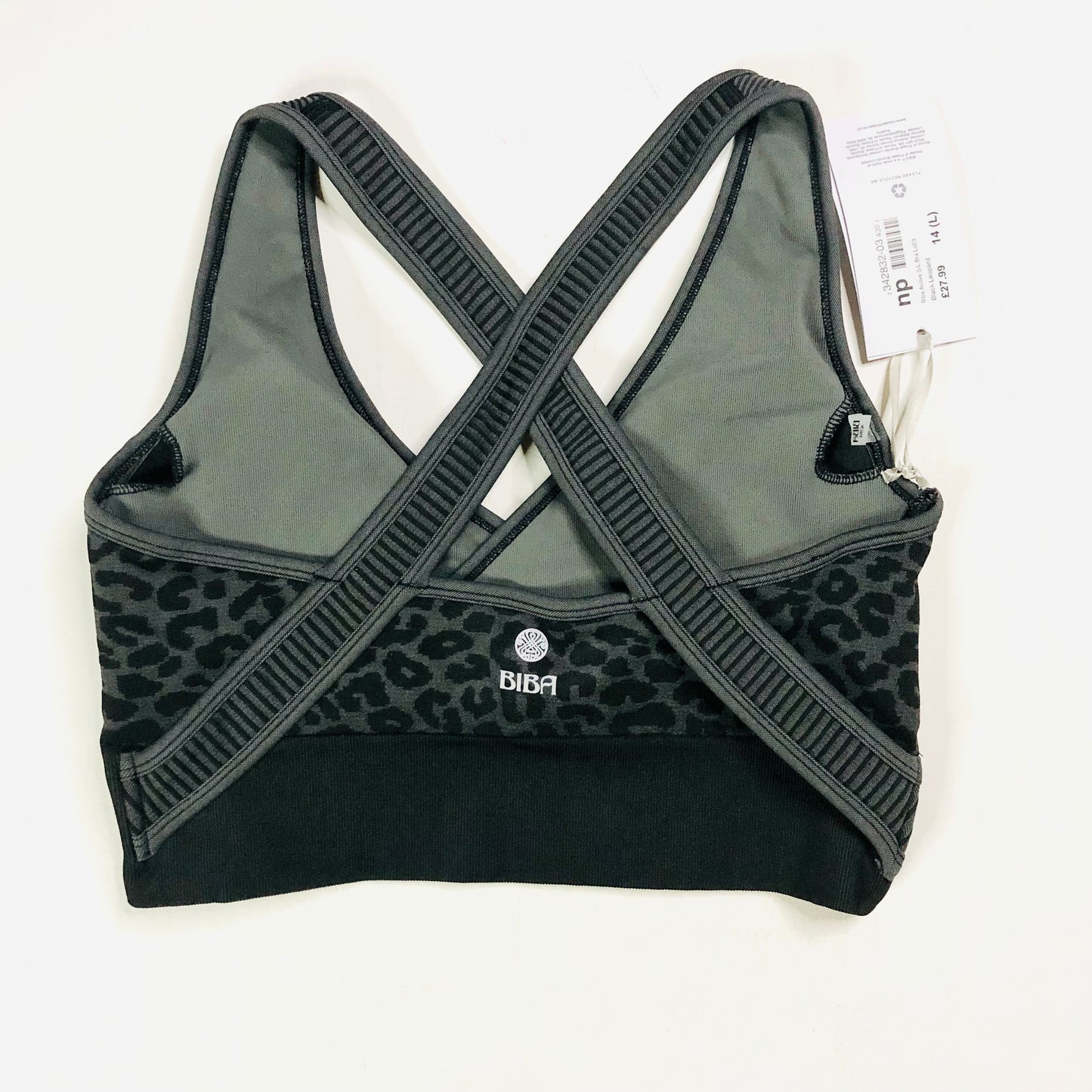 Biba Active Seamless Sports Bra Gym Top Black Leopard RRP £27.99 Size 14 NEW