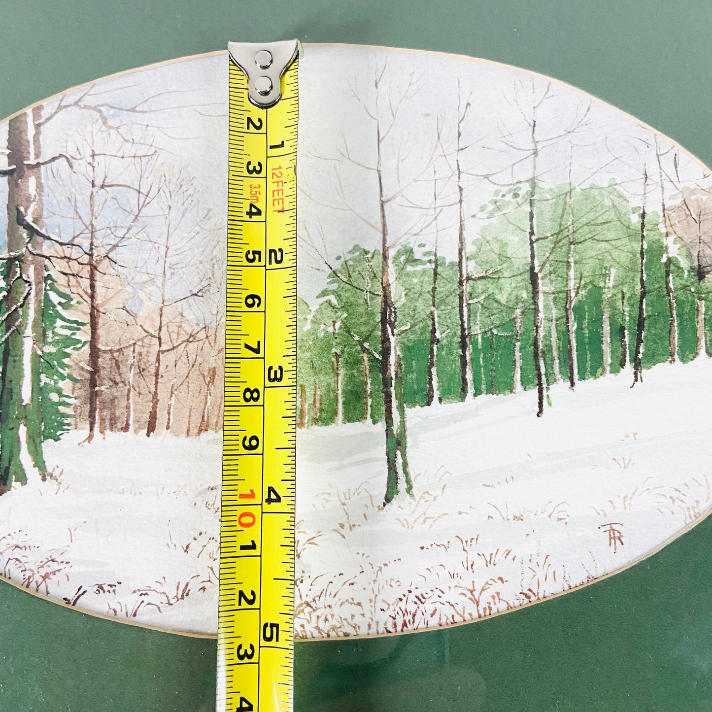 Vintage | Oval Original Watercolour Painting | Winter Wood Forest | Gold Framed | 28 x 20 cm