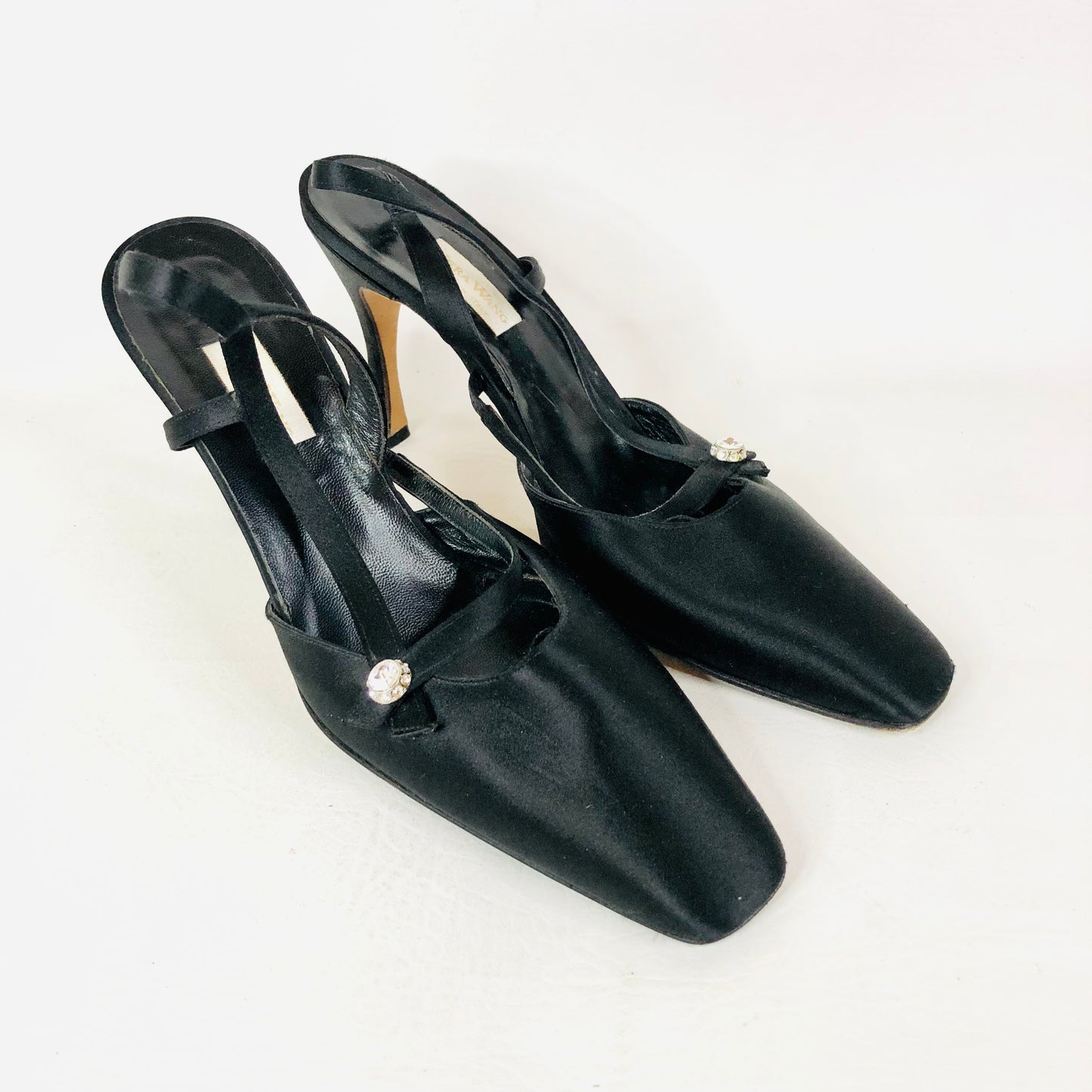 Vera Wang Vintage Black Satin Slingback Pump Court Shoes Evening Heels Size 5/6