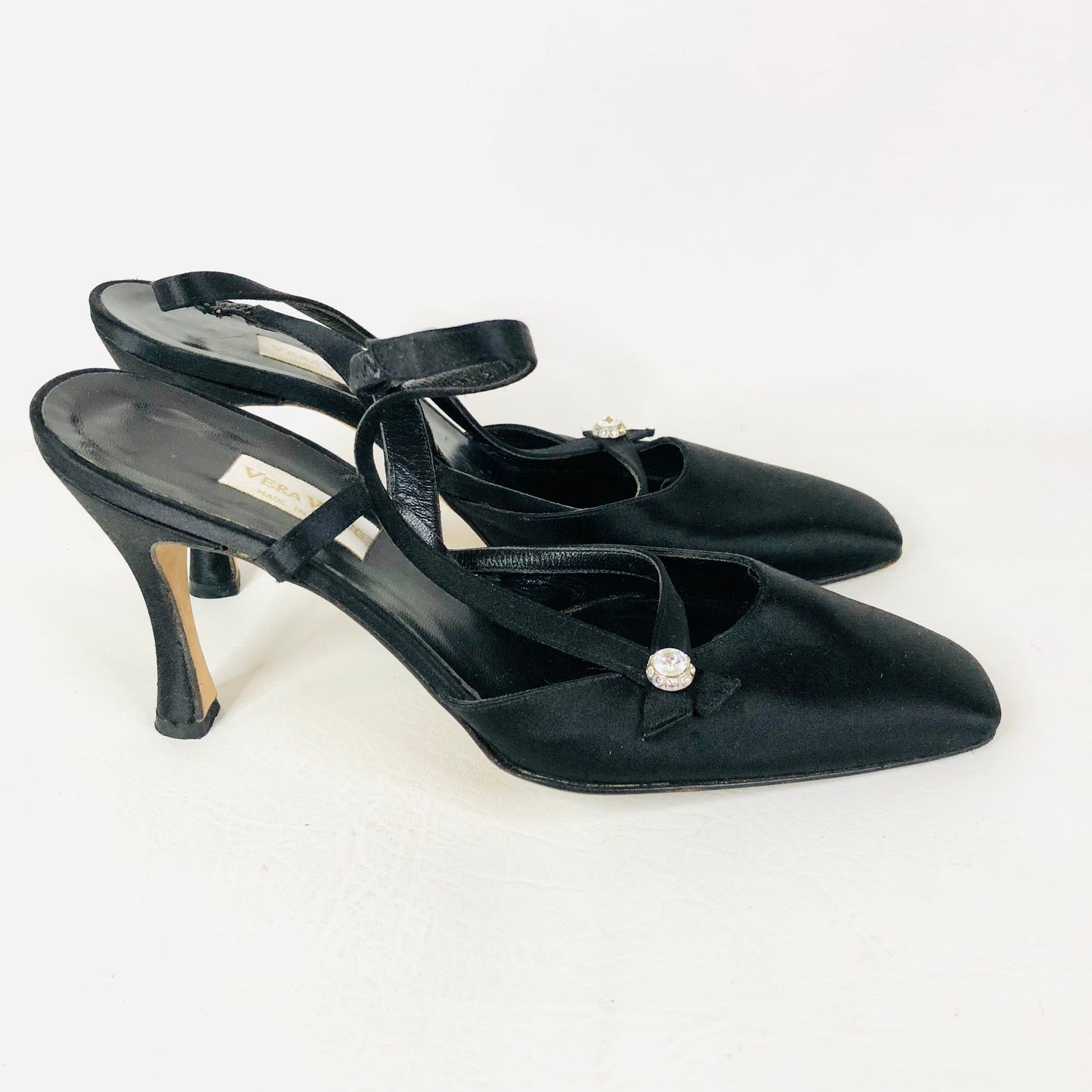 Vera Wang Vintage Black Satin Slingback Pump Court Shoes Evening Heels Size 5/6