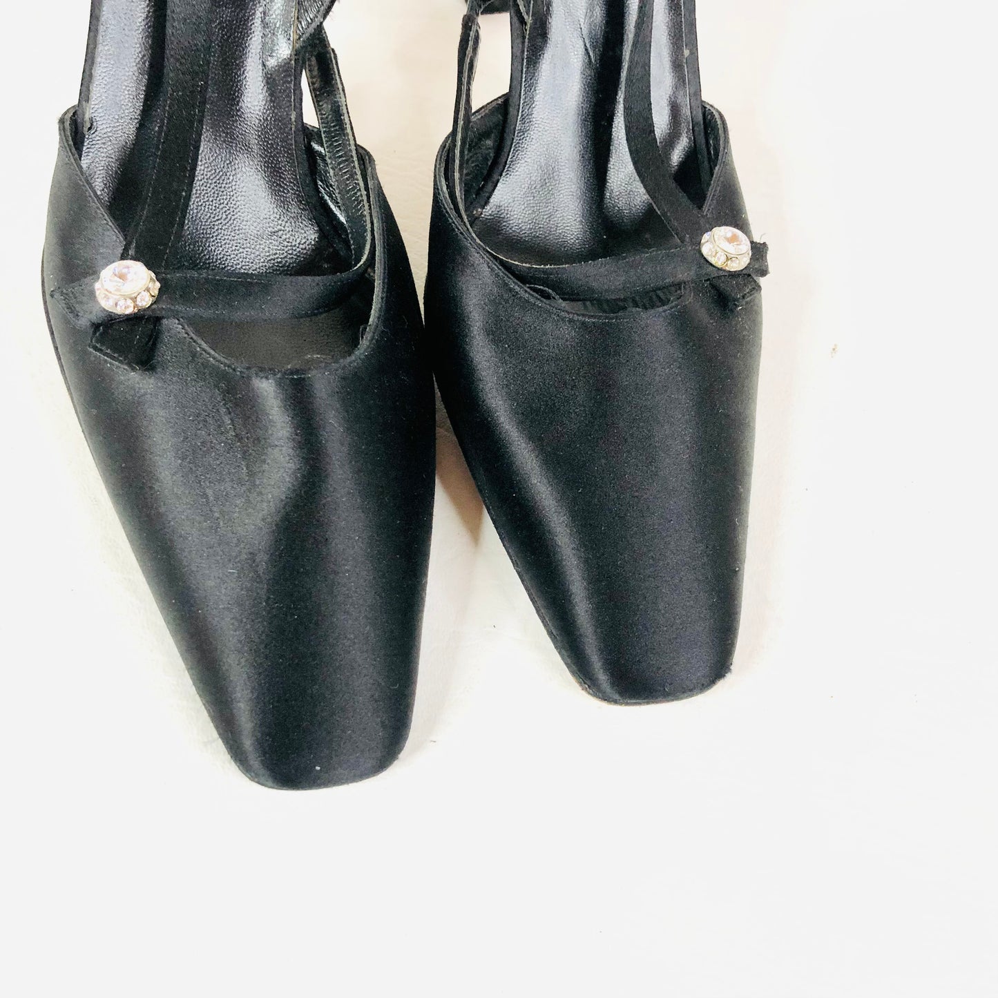 Vera Wang Vintage Black Satin Slingback Pump Court Shoes Evening Heels Size 5/6