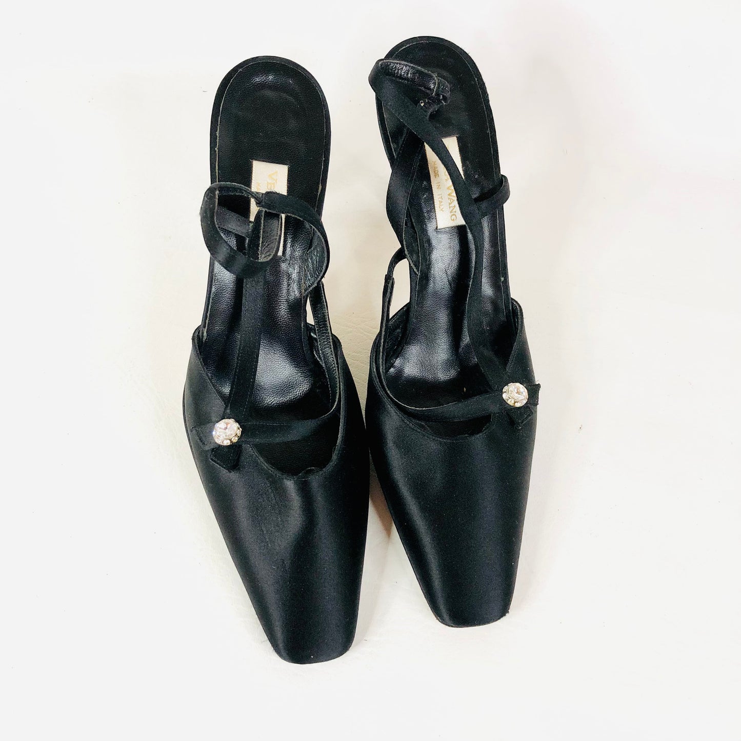 Vera Wang Vintage Black Satin Slingback Pump Court Shoes Evening Heels Size 5/6