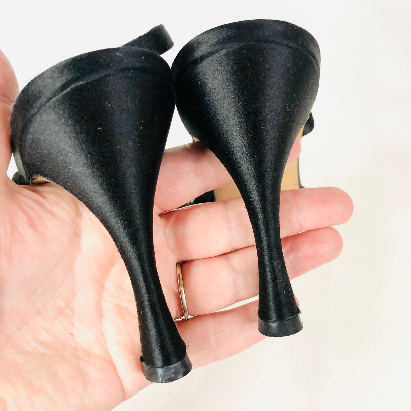 Vera Wang Vintage Black Satin Slingback Pump Court Shoes Evening Heels Size 5/6