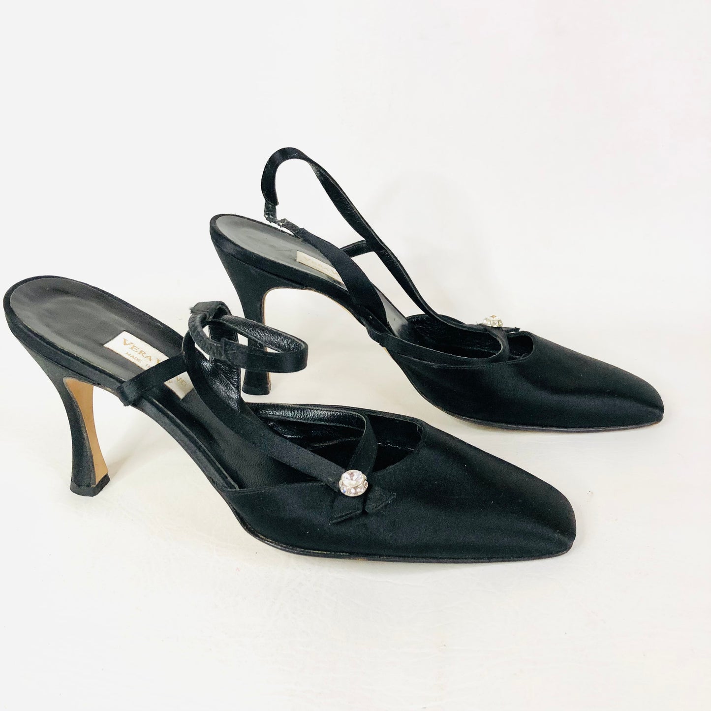 Vera Wang Vintage Black Satin Slingback Pump Court Shoes Evening Heels Size 5/6