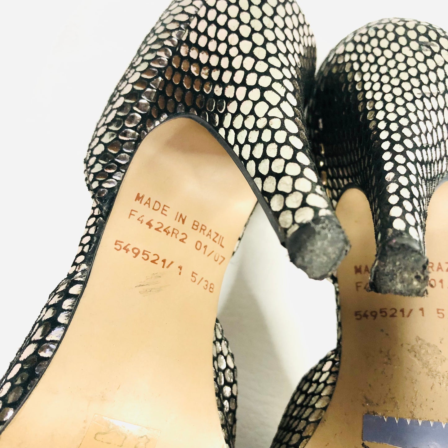 River Island Retro 50s Style Metallic Silver & Grey Peep Toe Heels Size 5 (38)
