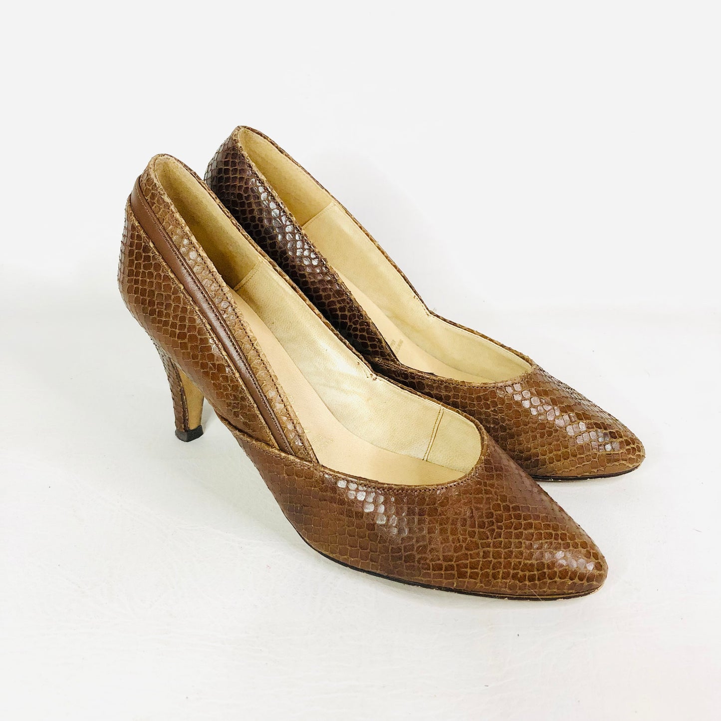Lotus City Girl 1950s Brown Snakeskin Leather Heels Court Shoes Size 4.5 - Vintage