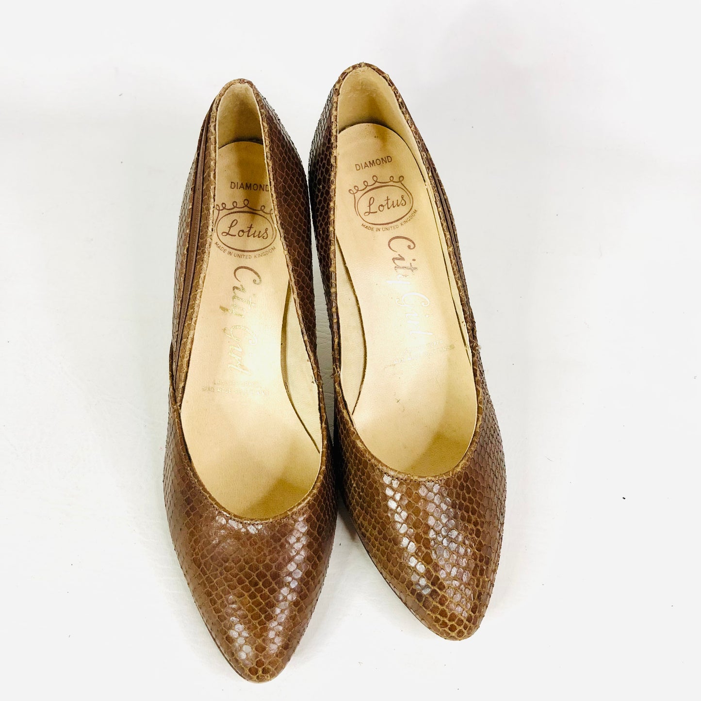 Lotus City Girl 1950s Brown Snakeskin Leather Heels Court Shoes Size 4.5 - Vintage