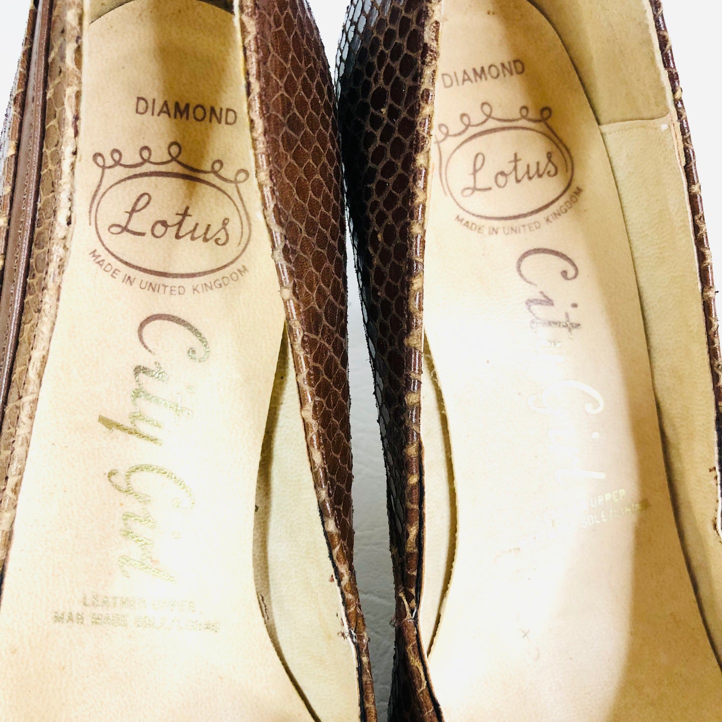 Lotus City Girl 1950s Brown Snakeskin Leather Heels Court Shoes Size 4.5 - Vintage