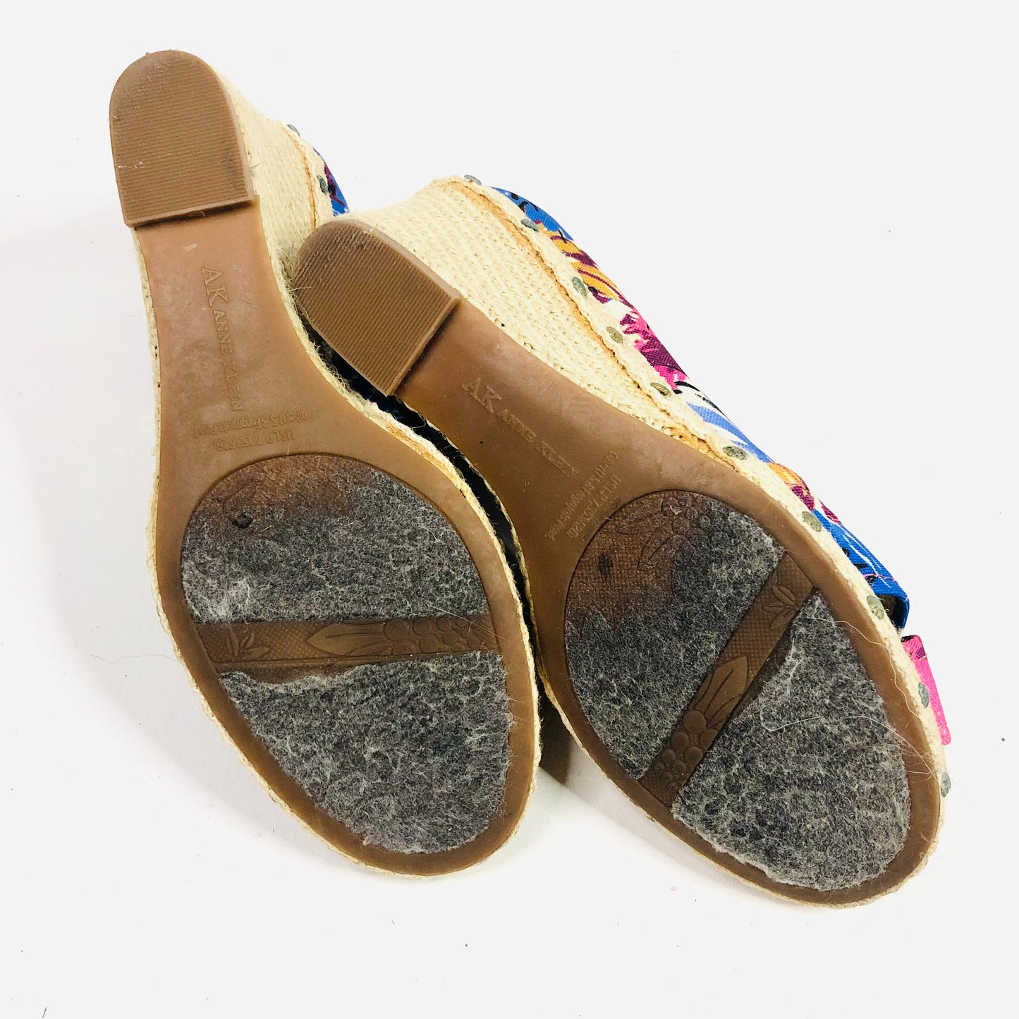 Anne Klein Floral Fabric Wedge Peep Toe Sandals Coastal Sunkiss Tropical Size 5