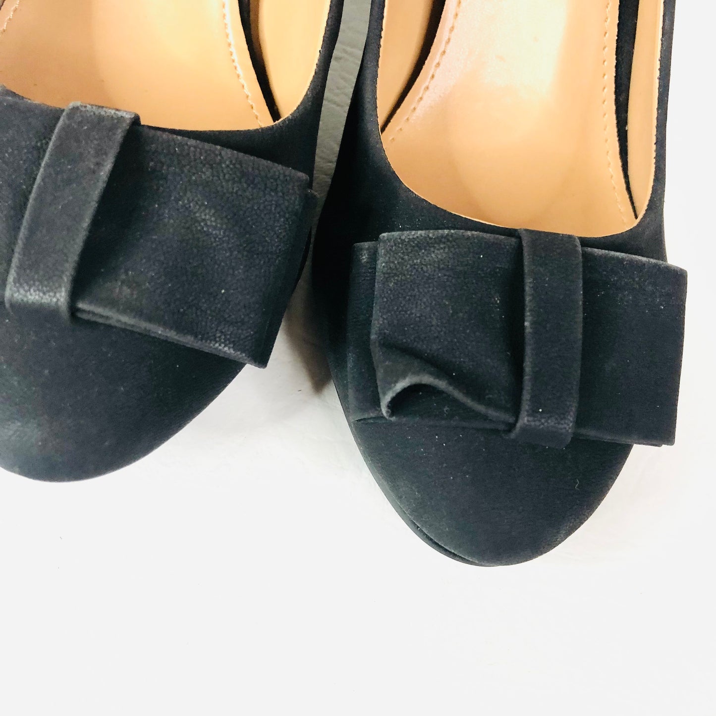 Super Mode Black Faux Suede Block Heel Bow Round Toe Court Shoes Size 39 UK 6
