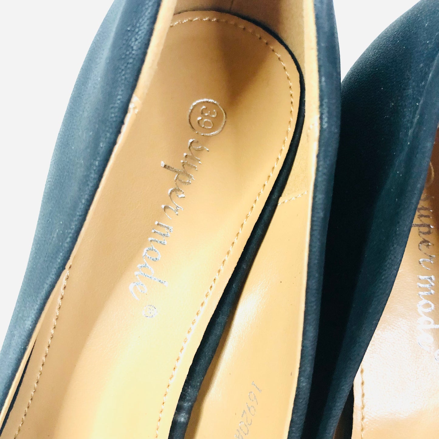 Super Mode Black Faux Suede Block Heel Bow Round Toe Court Shoes Size 39 UK 6