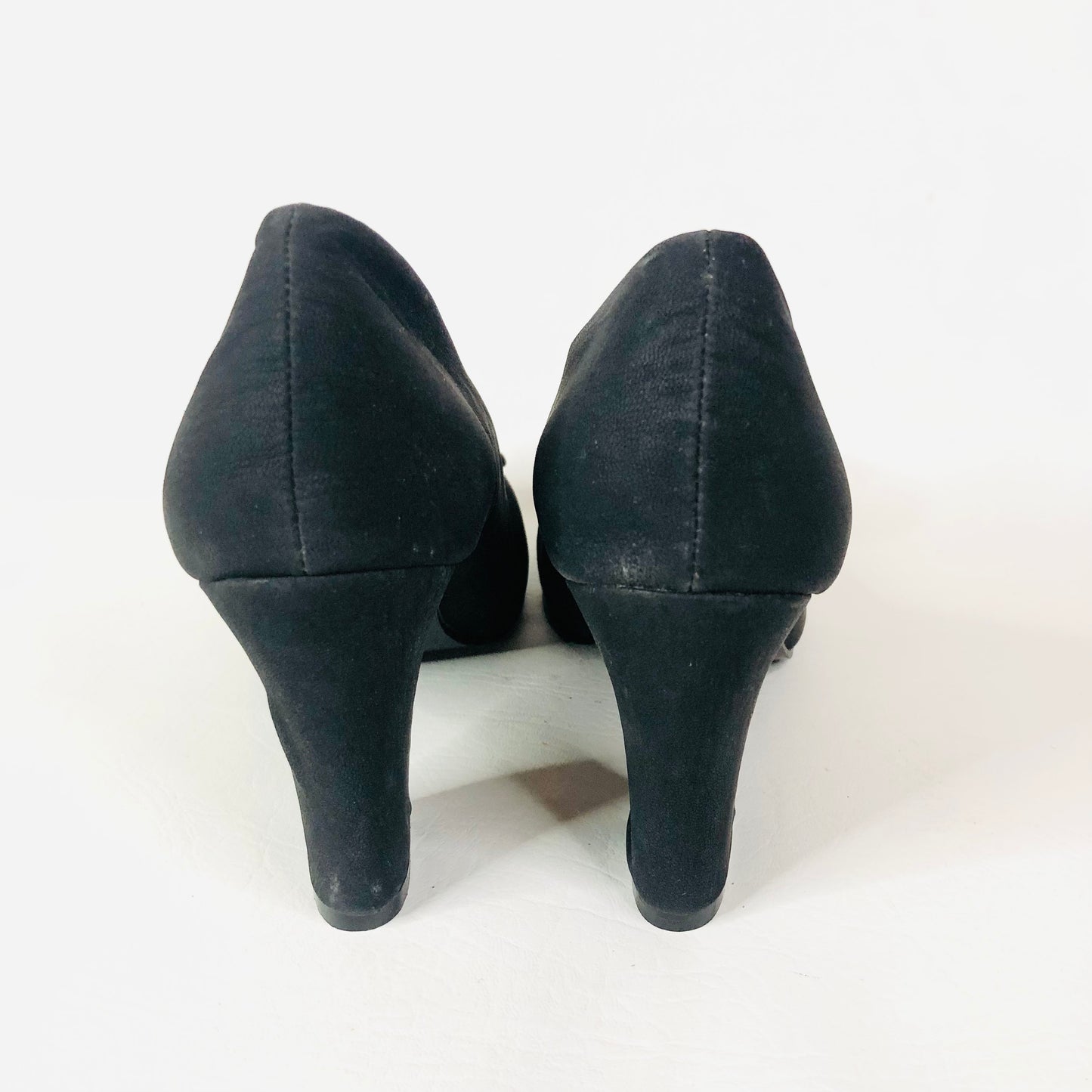 Super Mode Black Faux Suede Block Heel Bow Round Toe Court Shoes Size 39 UK 6