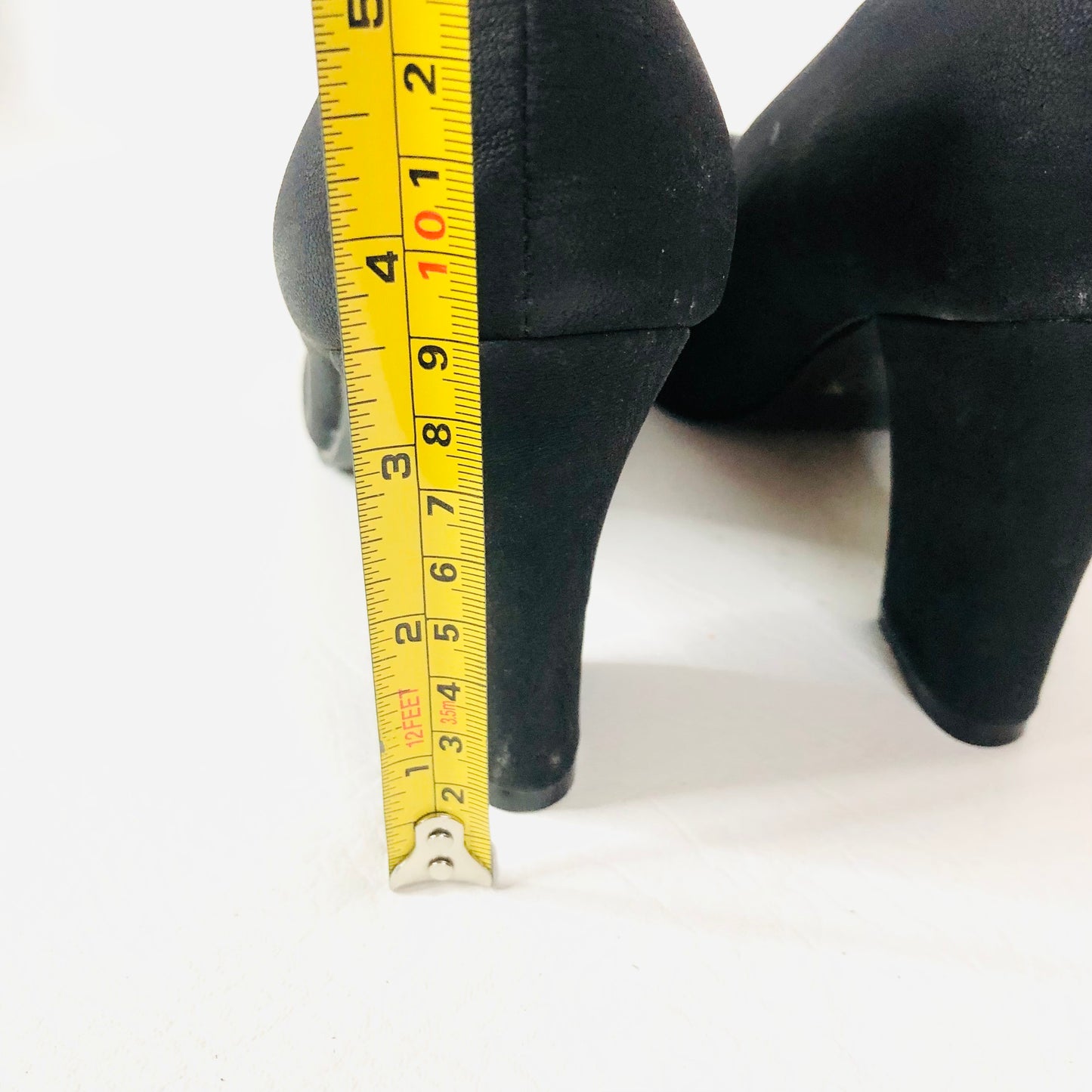 Super Mode Black Faux Suede Block Heel Bow Round Toe Court Shoes Size 39 UK 6