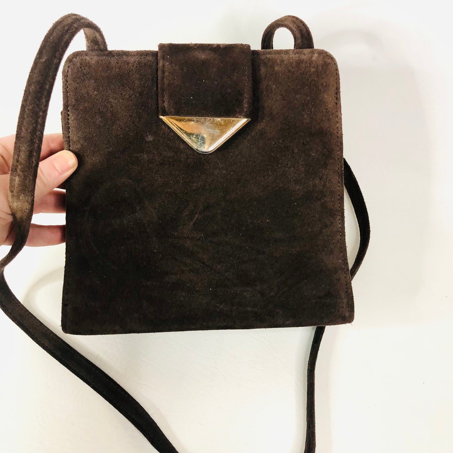 St Michael From Marks & Spencer Retro Brown Faux Suede Box Handbag Crossbody