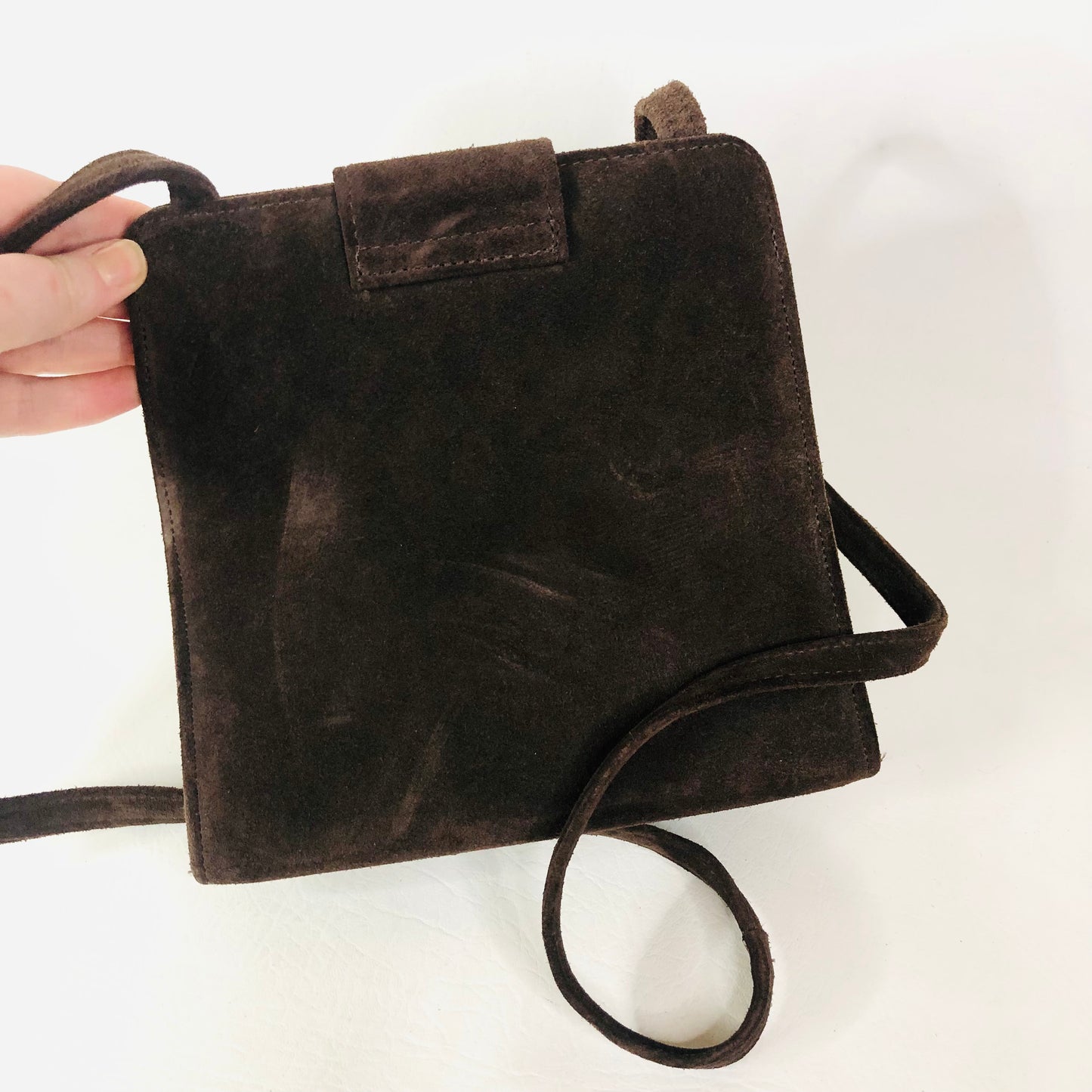 St Michael From Marks & Spencer Retro Brown Faux Suede Box Handbag Crossbody