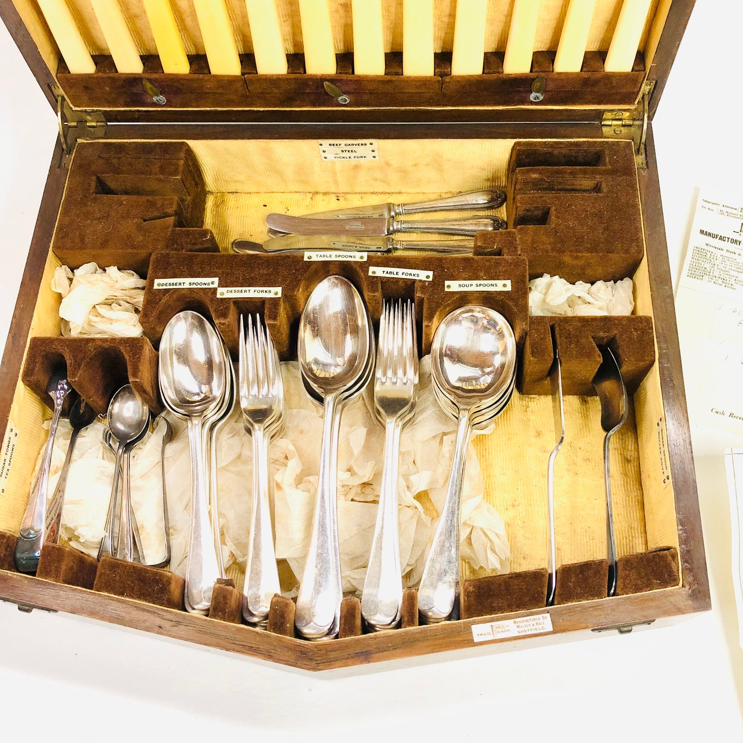 Walker & Hall 1930's art deco oak case silver cutlery canteen 50 piece Vintage