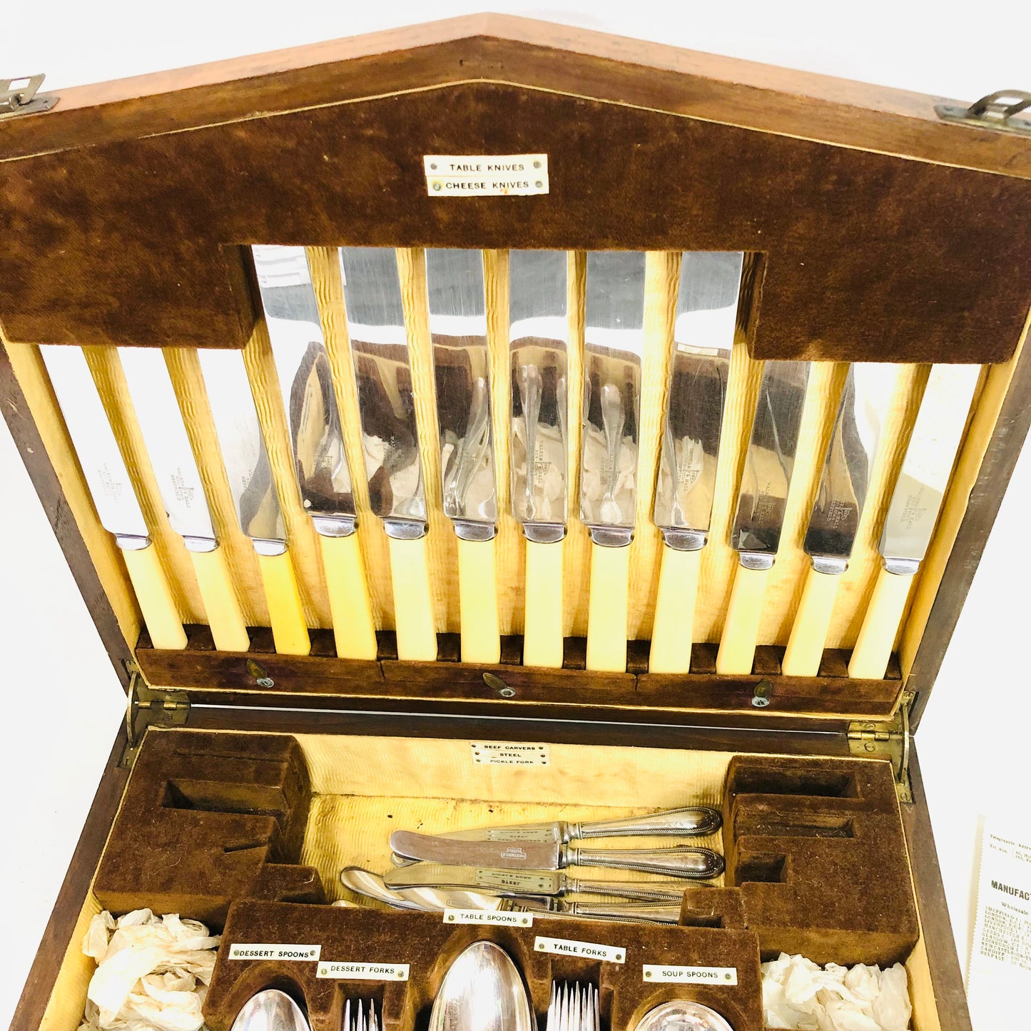 Walker & Hall 1930's art deco oak case silver cutlery canteen 50 piece Vintage