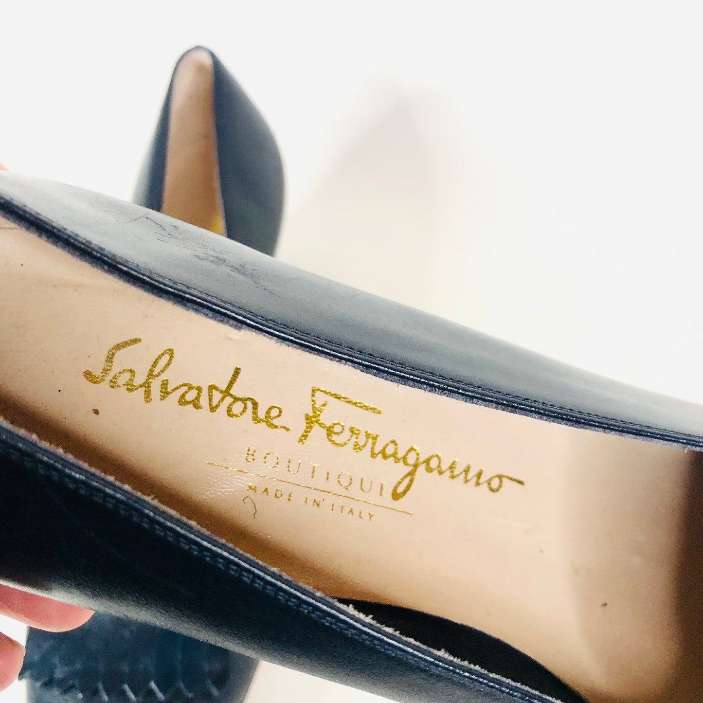 Salvatore Ferragamo Italy Navy Blue Logo Penny Loafer Fringe Heels Size 7B (UK 4)