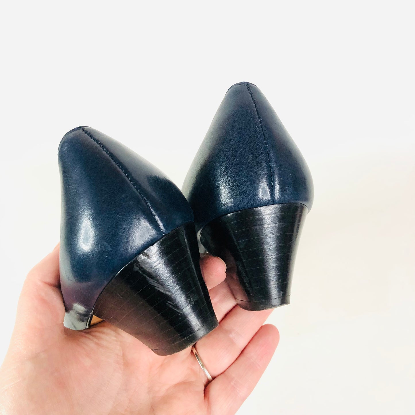 Salvatore Ferragamo Italy Navy Blue Logo Penny Loafer Fringe Heels Size 7B (UK 4)