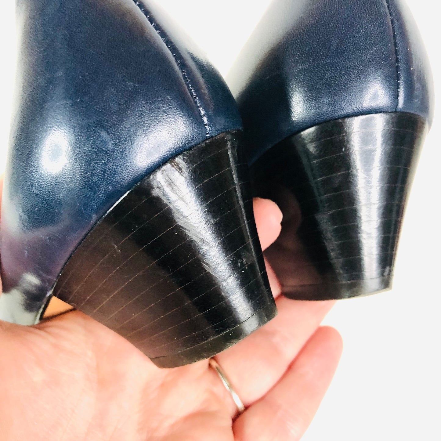 Salvatore Ferragamo Italy Navy Blue Logo Penny Loafer Fringe Heels Size 7B (UK 4)