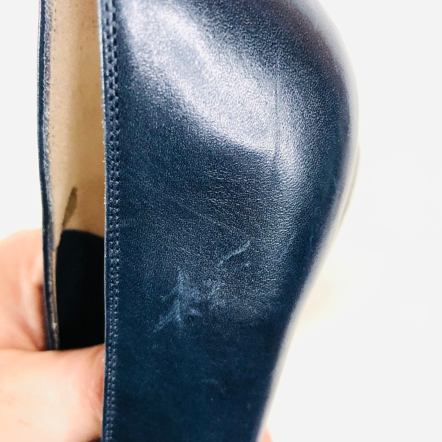 Salvatore Ferragamo Italy Navy Blue Logo Penny Loafer Fringe Heels Size 7B (UK 4)