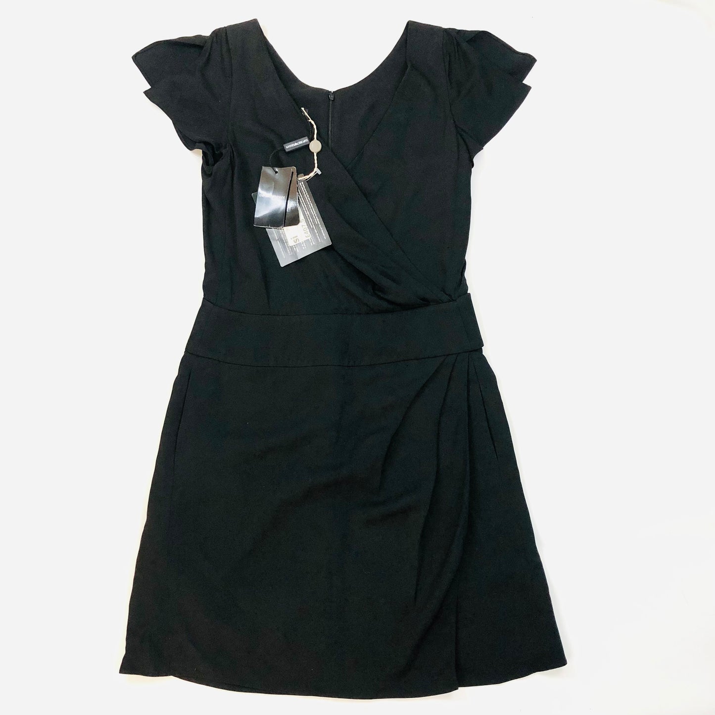 Emporio Armani black wrap style flutter sleeve shift dress size 42 (uk 12) New