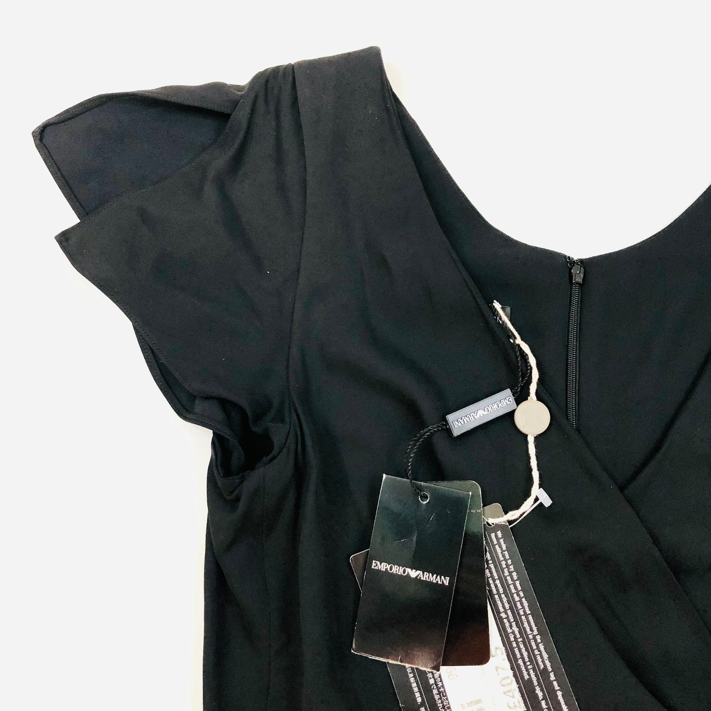 Emporio Armani black wrap style flutter sleeve shift dress size 42 (uk 12) New