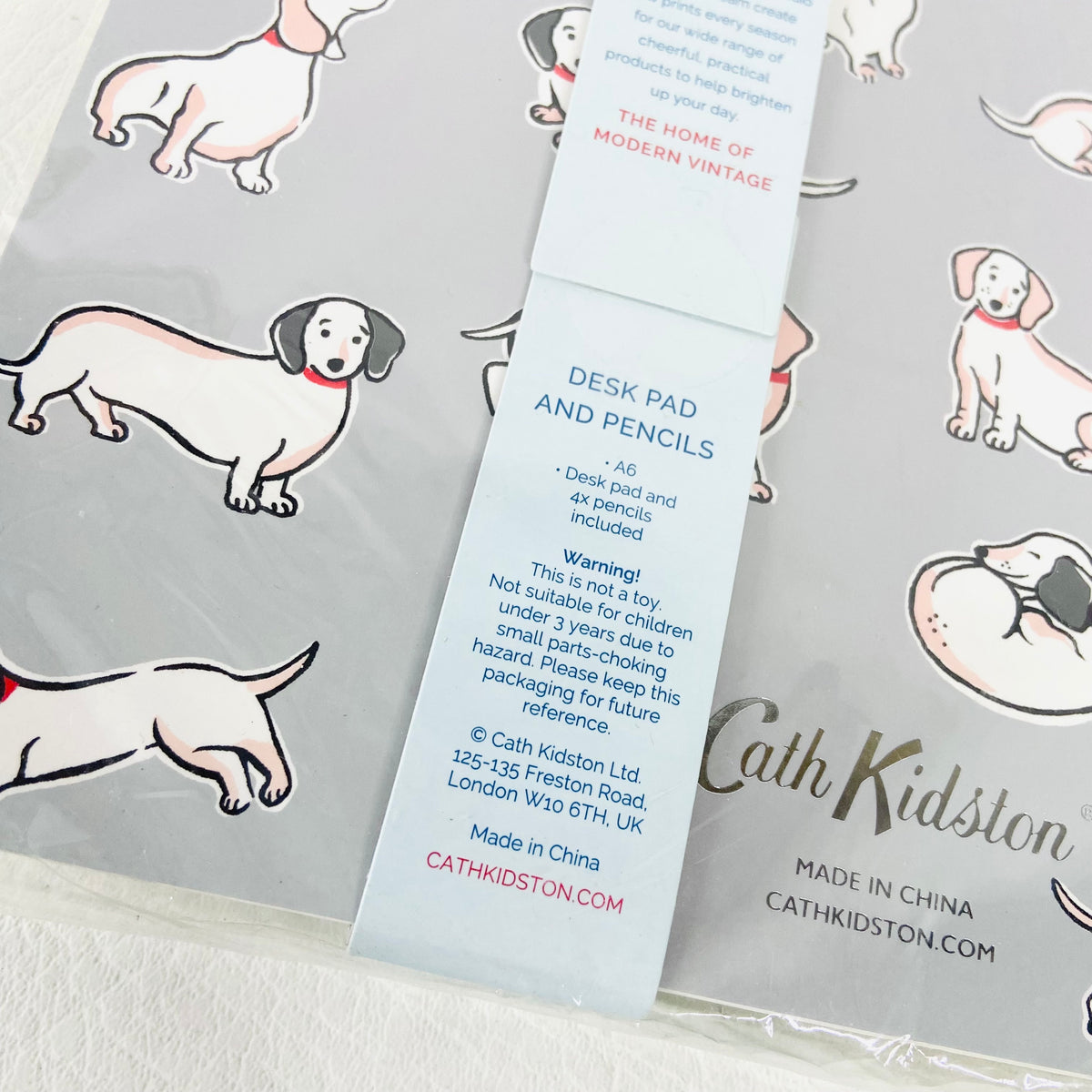 Cath Kidston | Grey | Desk pad and Pencil Planner Gift Set | Mono Dog Dachshund | NEW