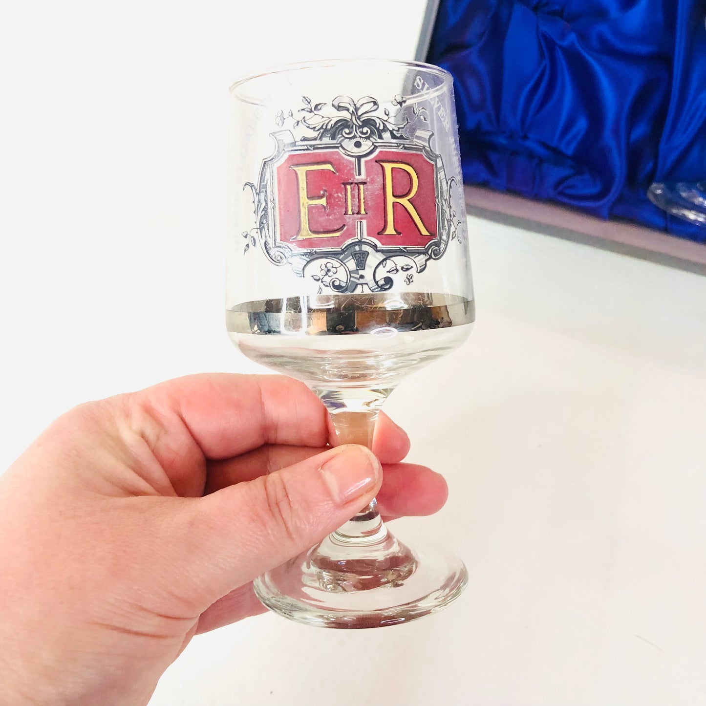 Pair Of Two Vintage Royal Queen Elizabeth II Silver Jubilee Glasses Boxed 1977