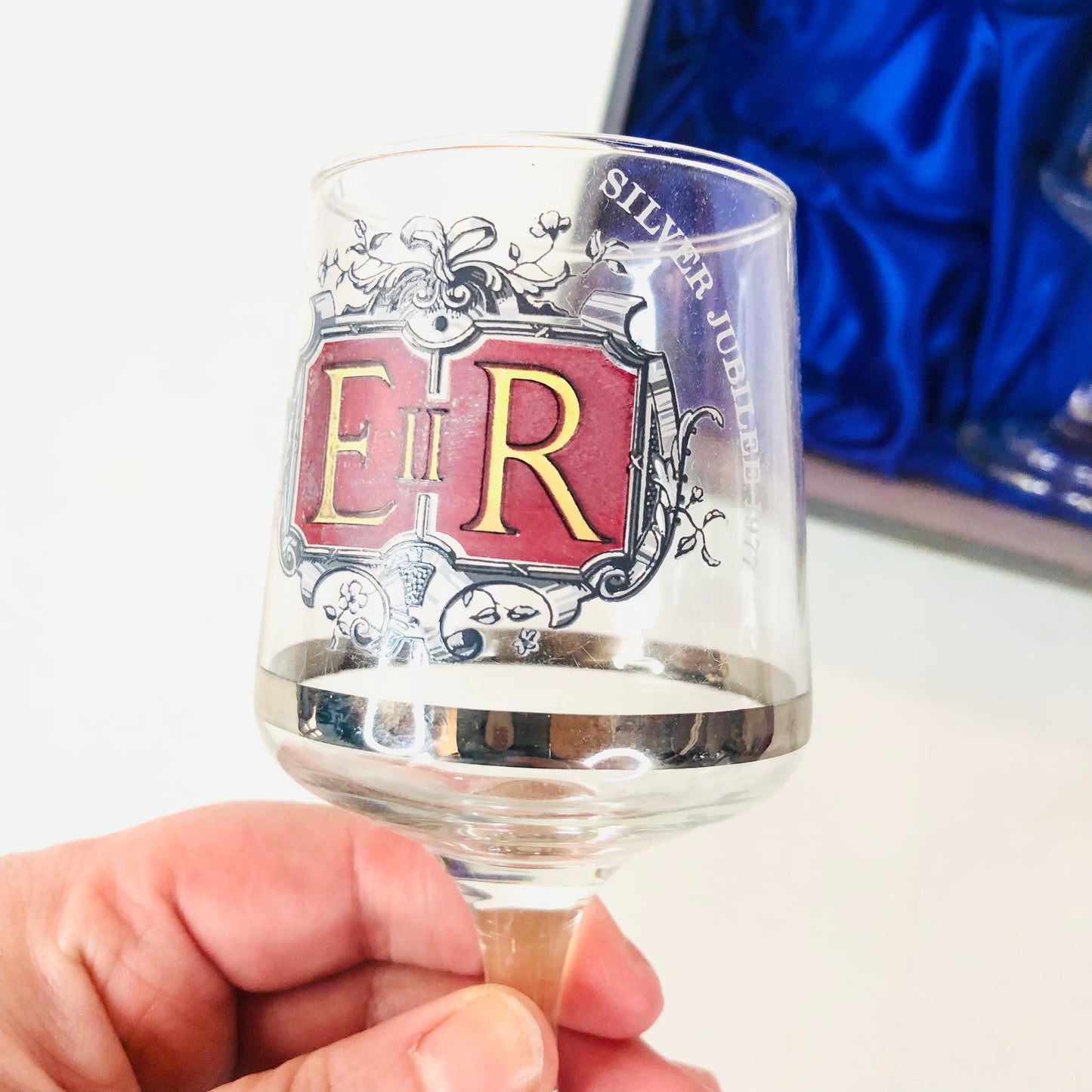 Pair Of Two Vintage Royal Queen Elizabeth II Silver Jubilee Glasses Boxed 1977