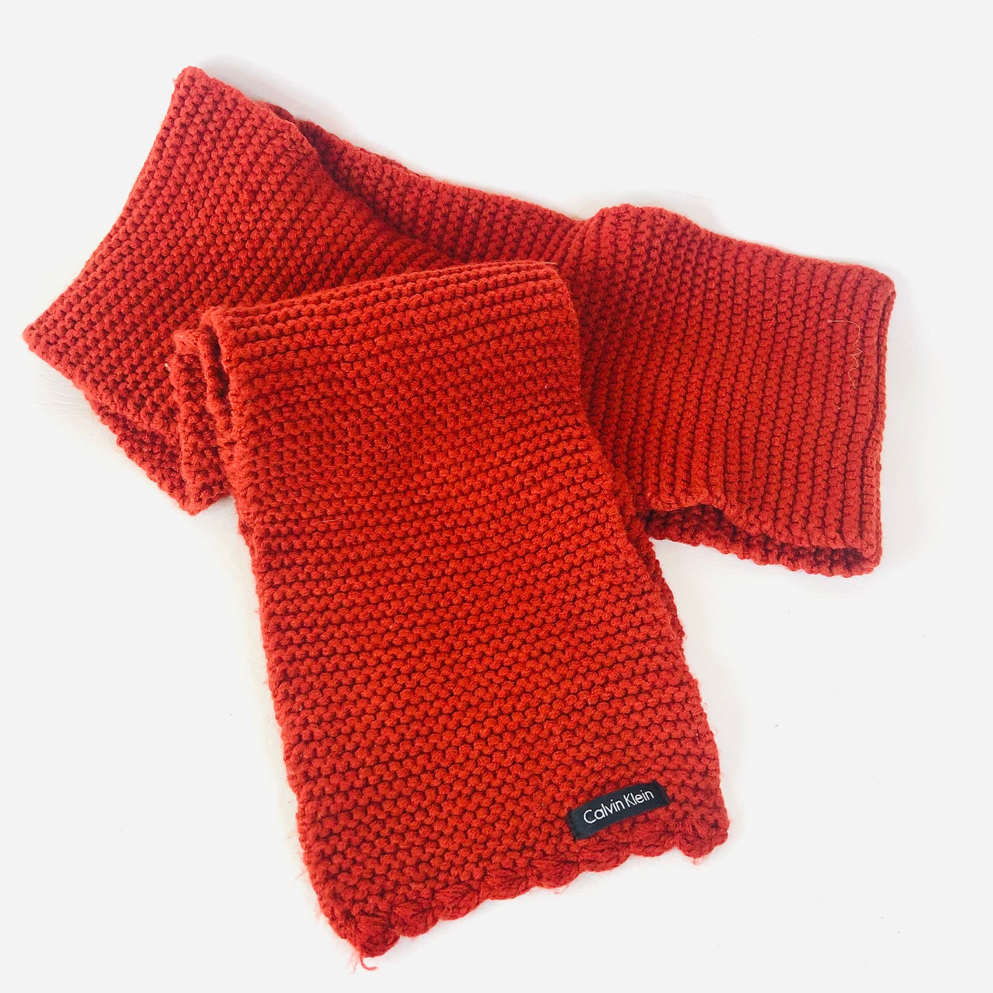 Calvin Klein Burnt Orange Red Acrylic Knitted Scarf 16 X 165cm Unisex