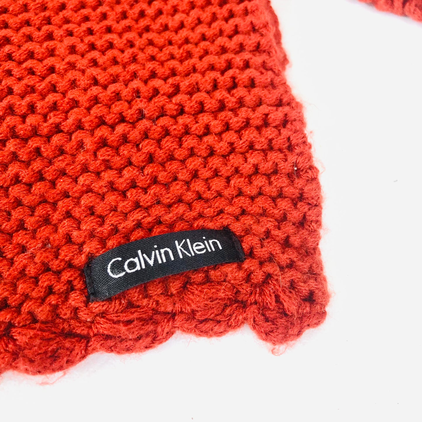 Calvin Klein Burnt Orange Red Acrylic Knitted Scarf 16 X 165cm Unisex