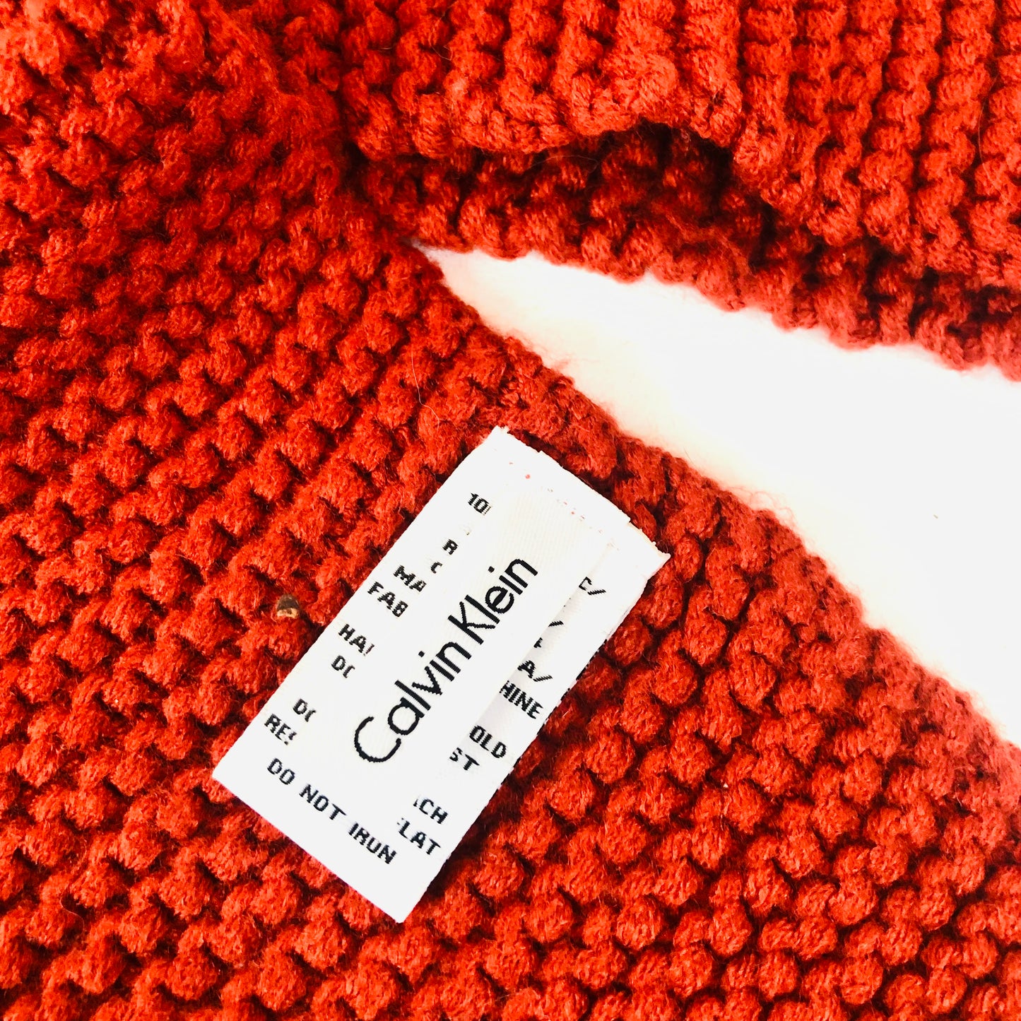 Calvin Klein Burnt Orange Red Acrylic Knitted Scarf 16 X 165cm Unisex