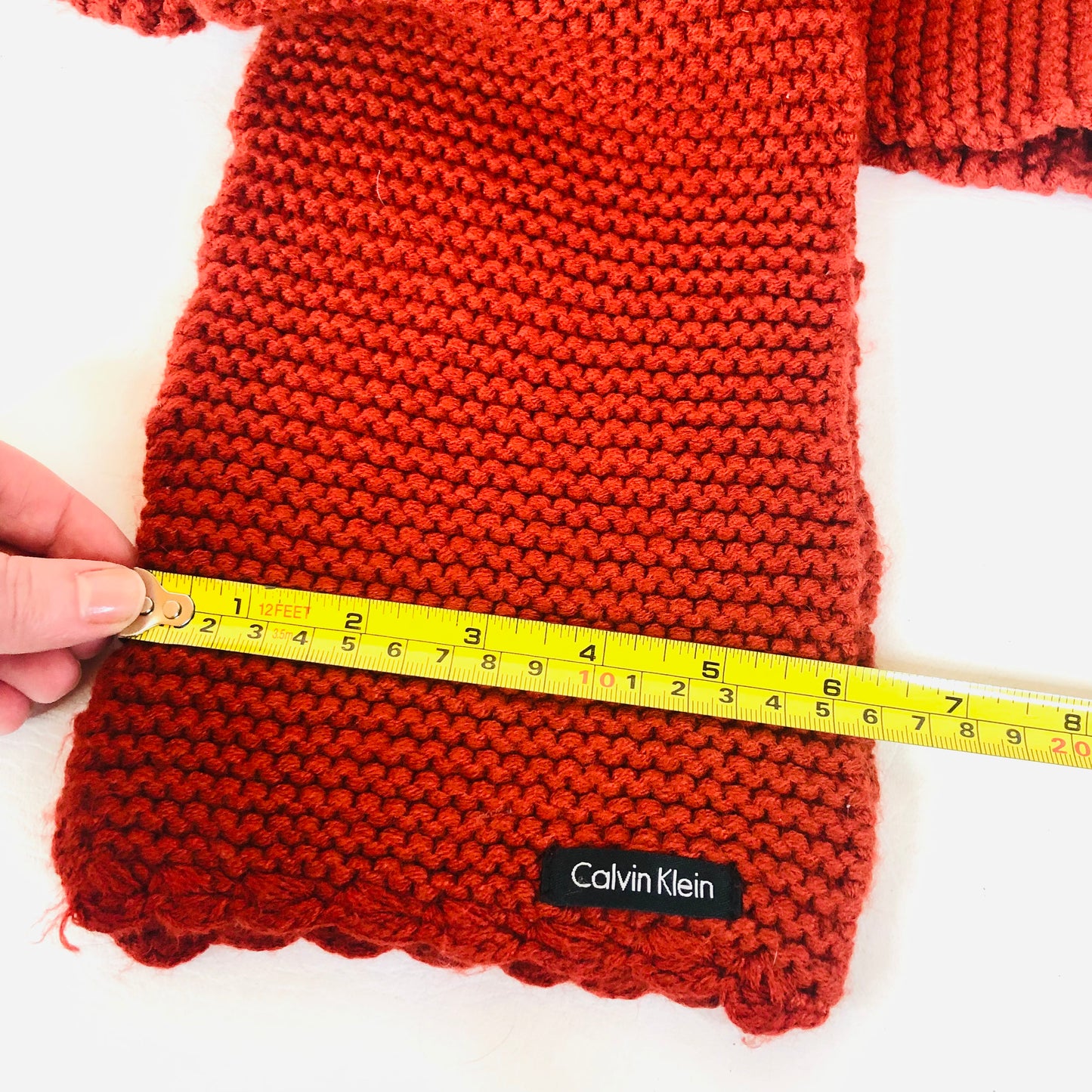 Calvin Klein Burnt Orange Red Acrylic Knitted Scarf 16 X 165cm Unisex
