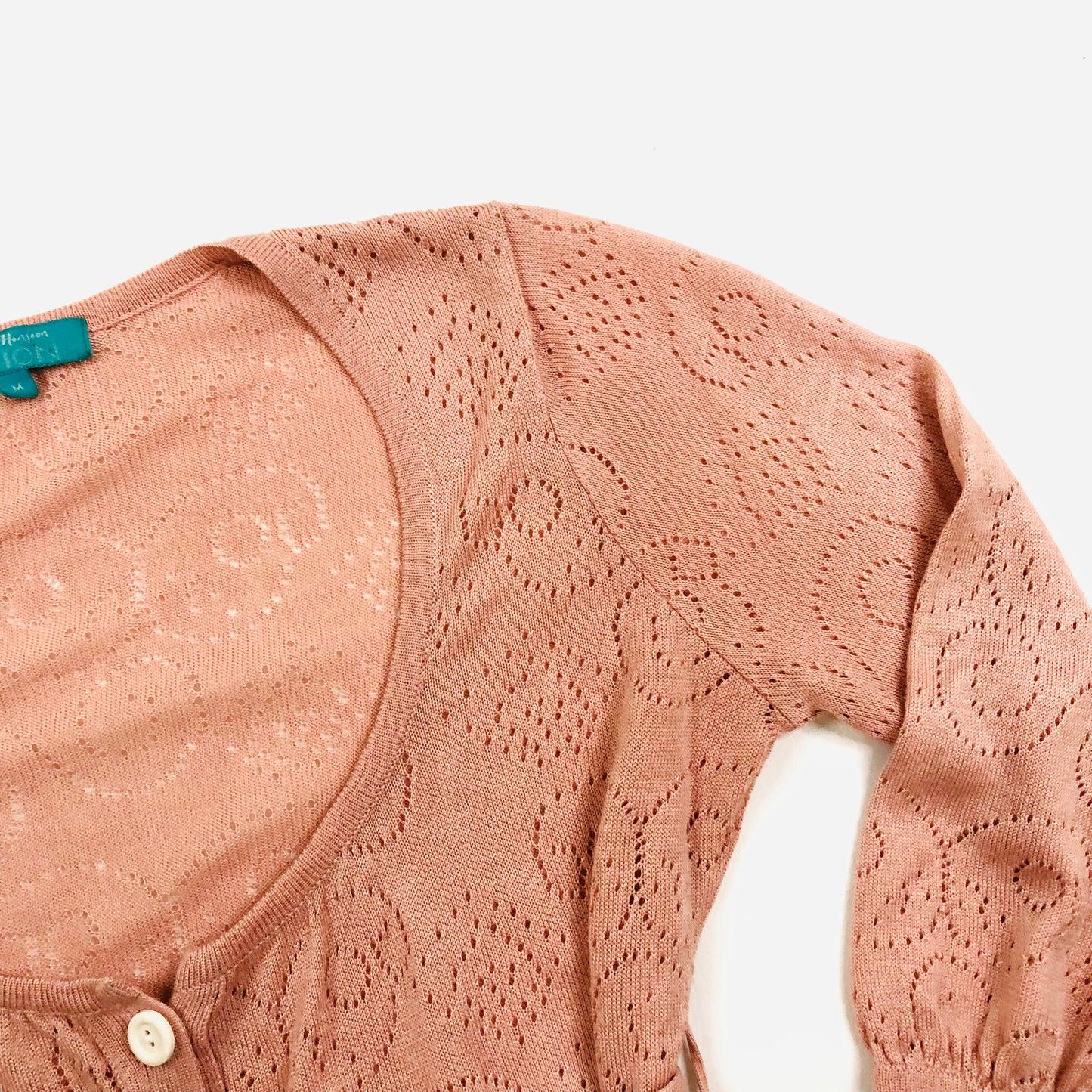 Monsoon Fusion Light Pink Balloon 3/4 Sleeve Tie Cardigan Size M