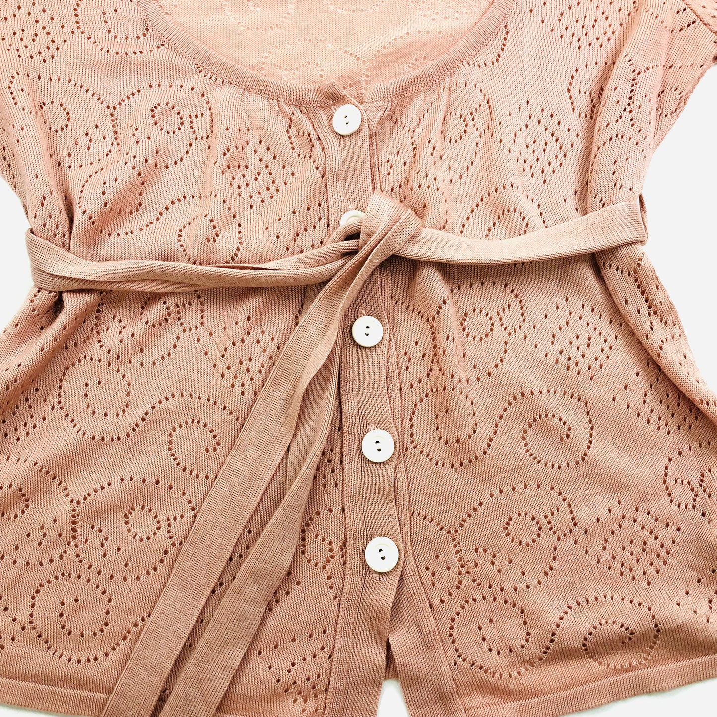 Monsoon Fusion Light Pink Balloon 3/4 Sleeve Tie Cardigan Size M