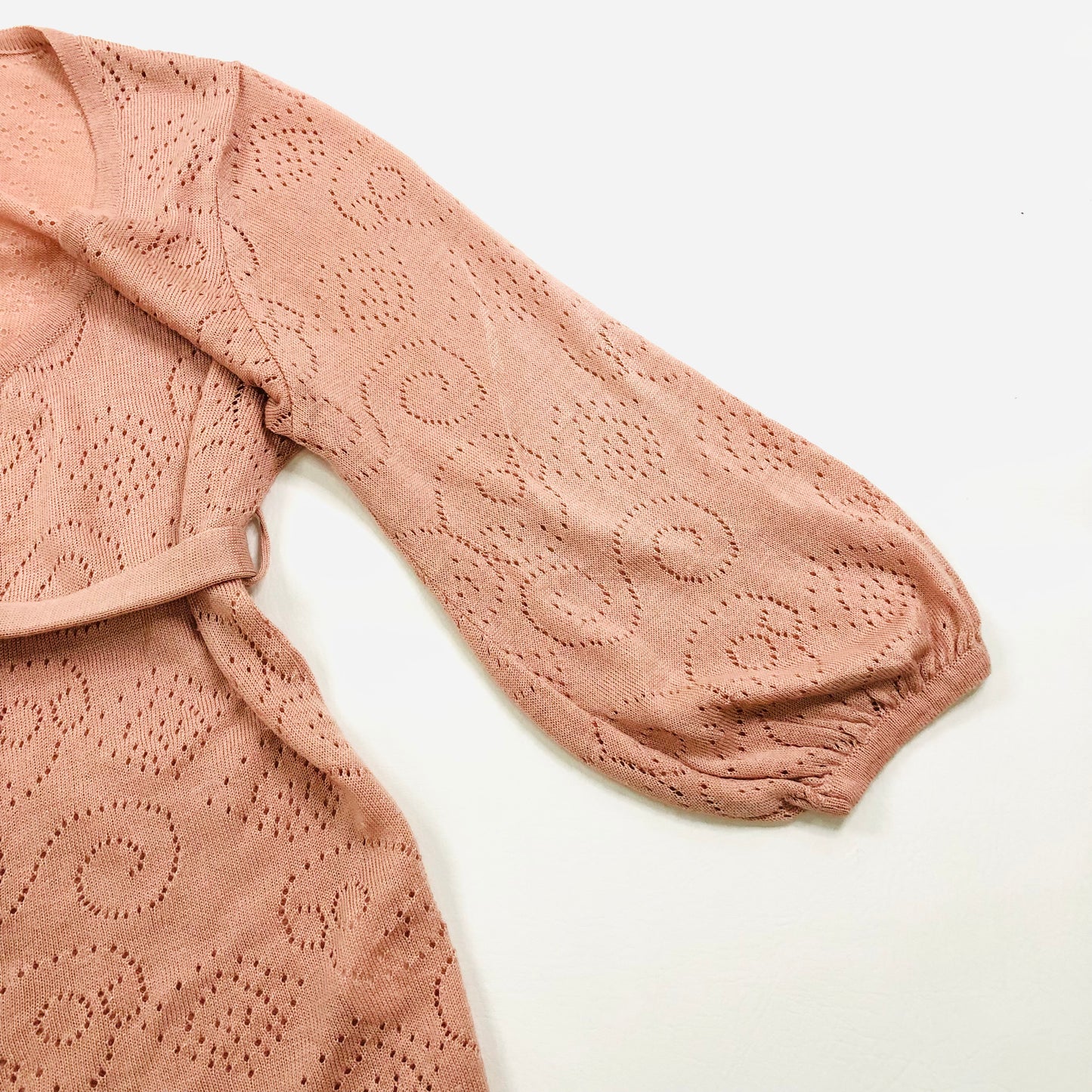Monsoon Fusion Light Pink Balloon 3/4 Sleeve Tie Cardigan Size M