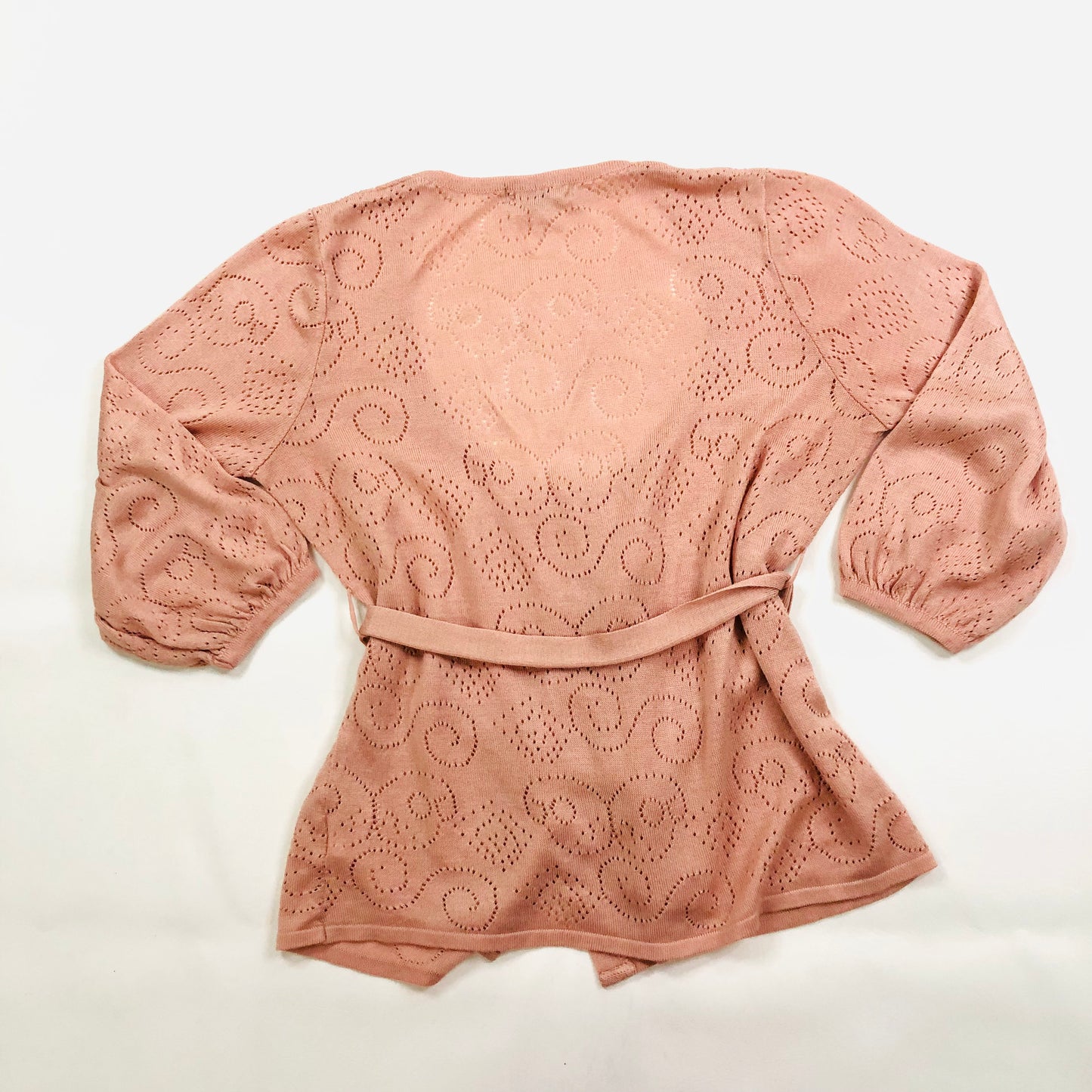 Monsoon Fusion Light Pink Balloon 3/4 Sleeve Tie Cardigan Size M