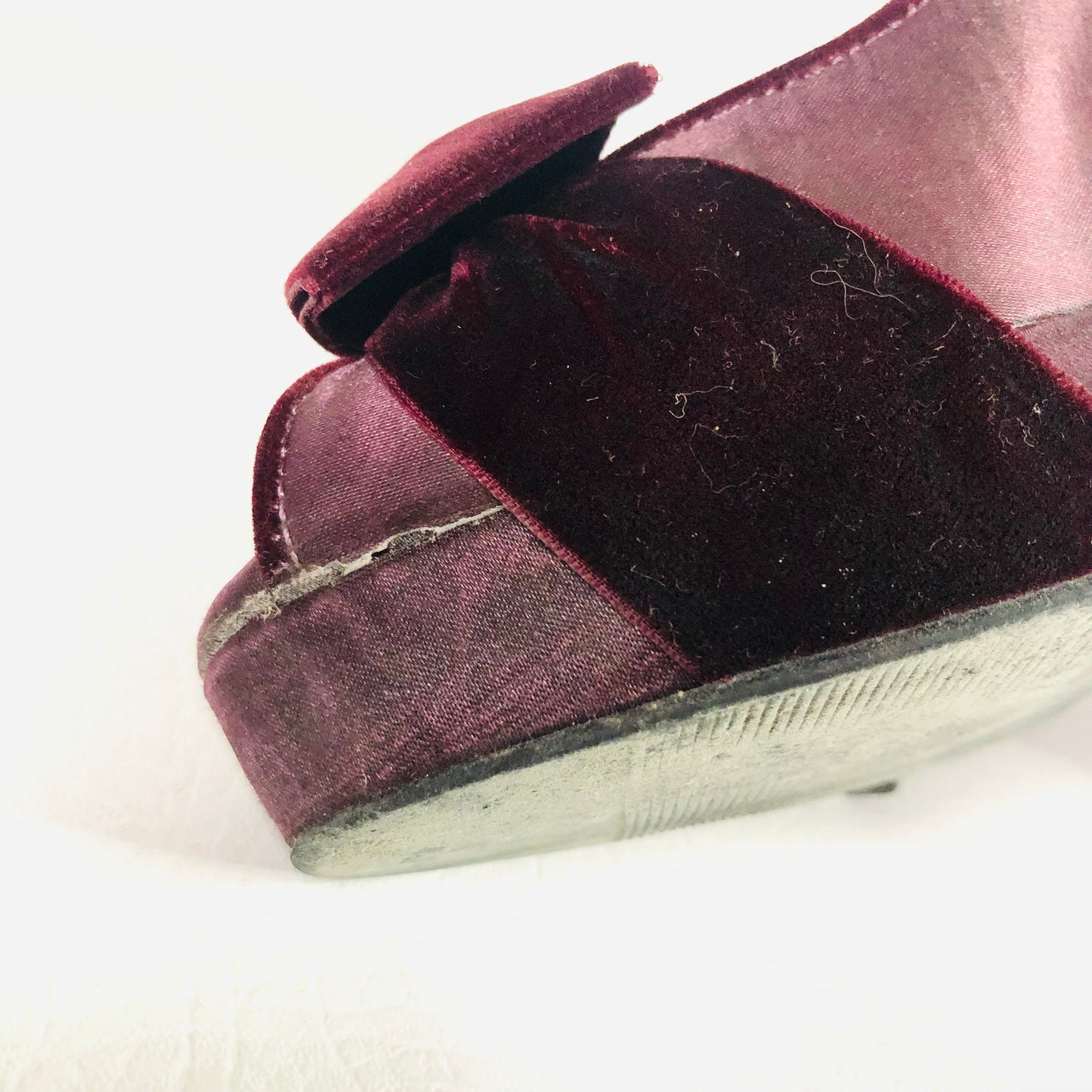 New Look Aubergine Purple satin & velvet bow high stiletto peep toe heels size 5
