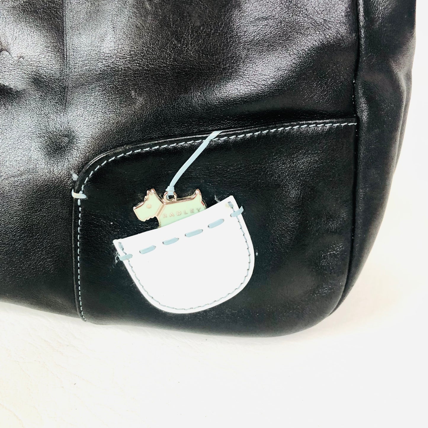 Radley London Black Leather Handbag With Stitch Detailing & 2 Dog Charms