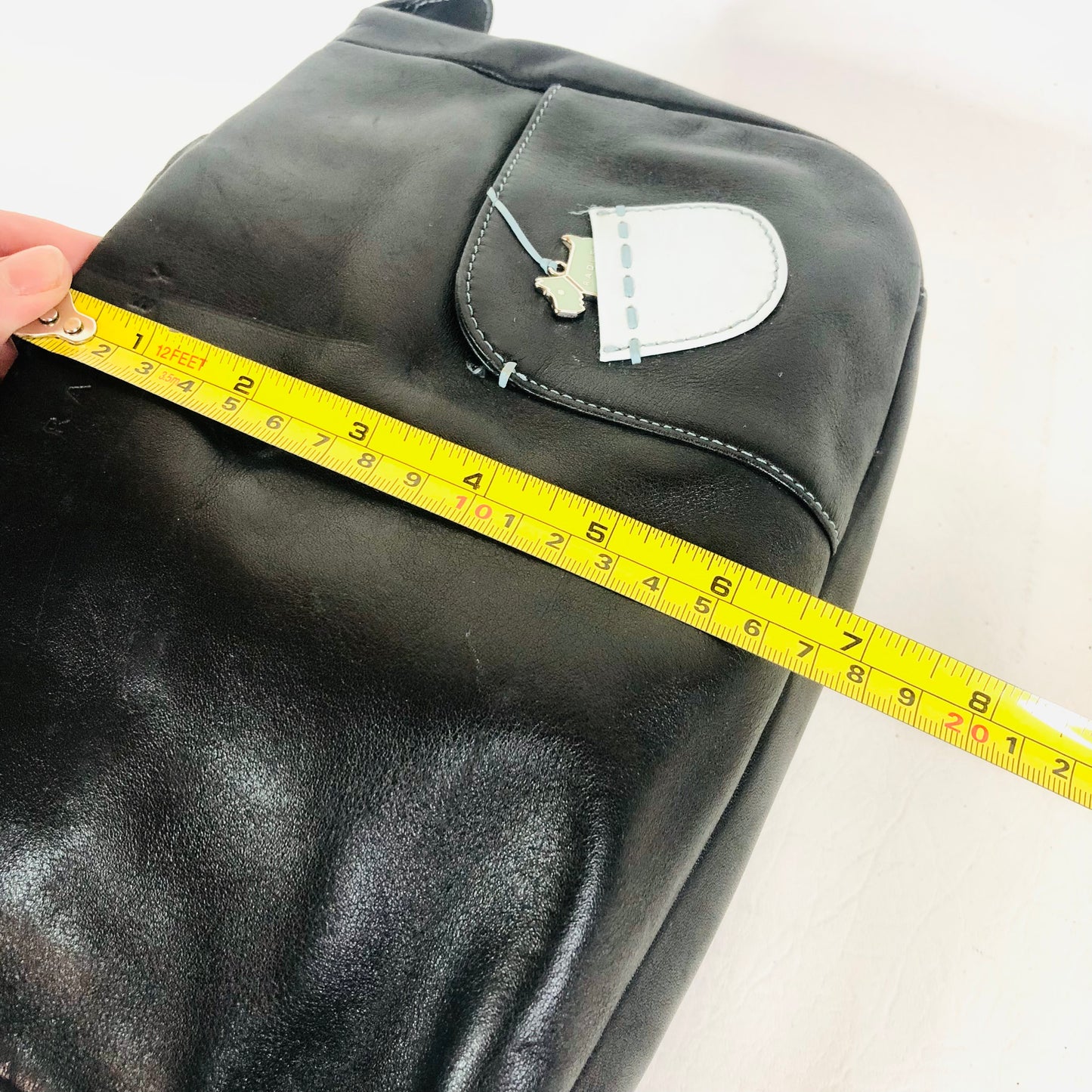 Radley London Black Leather Handbag With Stitch Detailing & 2 Dog Charms