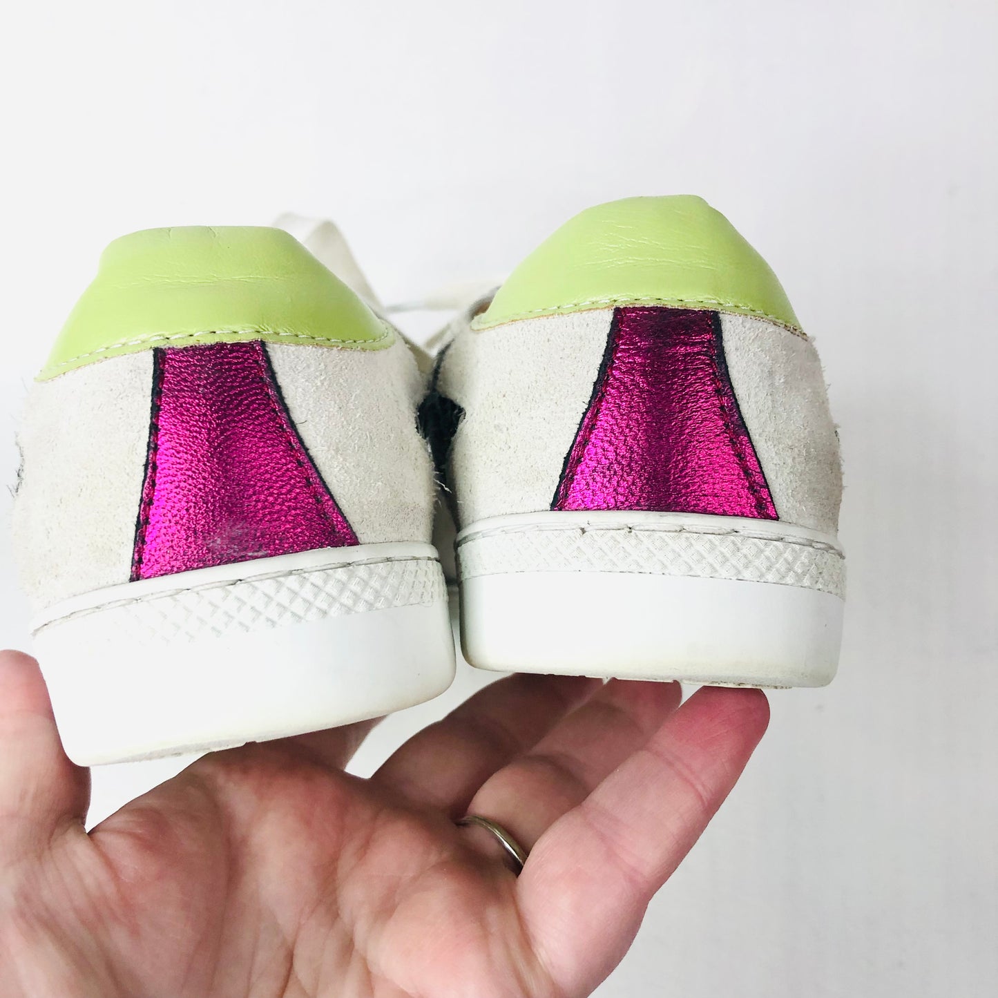 And/Or Elana Leather Suede Beige Pink Green Star Trainers Size 4 (37) RRP £85